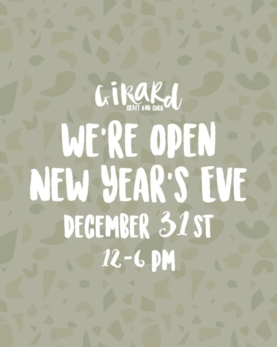 Happy New Year&rsquo;s Eve Eve!

We&rsquo;re open tomorrow from 12&ndash;6pm for all your bubbly purchases, and from 4&ndash;8pm on New Year&rsquo;s Day as we ring in 2026 with you!