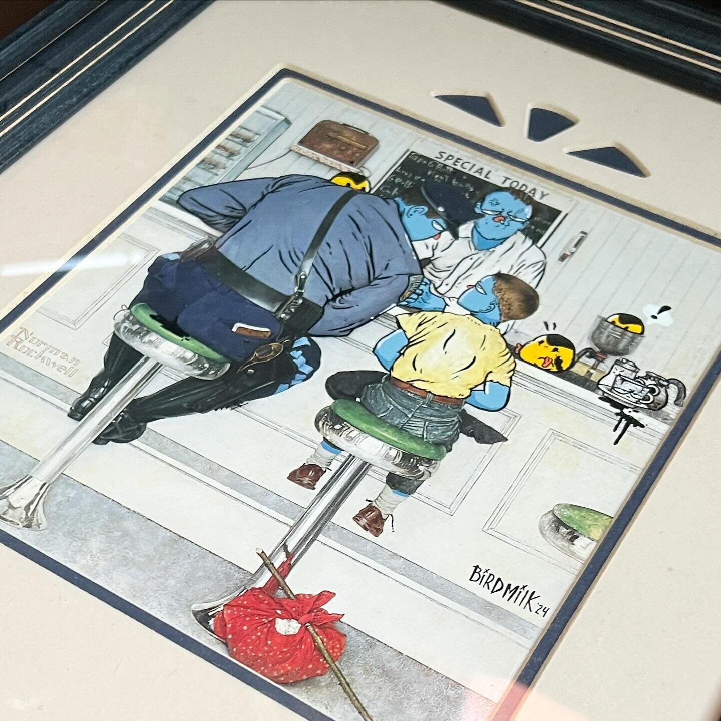 &ldquo;The runaway&rdquo; piggybacked a Norman Rockwell piece for an awesome art show last night hosted by @sickfisher at @emptybottle the piece sold last night so thank you to the buyer and everyone who came to check it out! 
.
#birdmilk #chicago #a