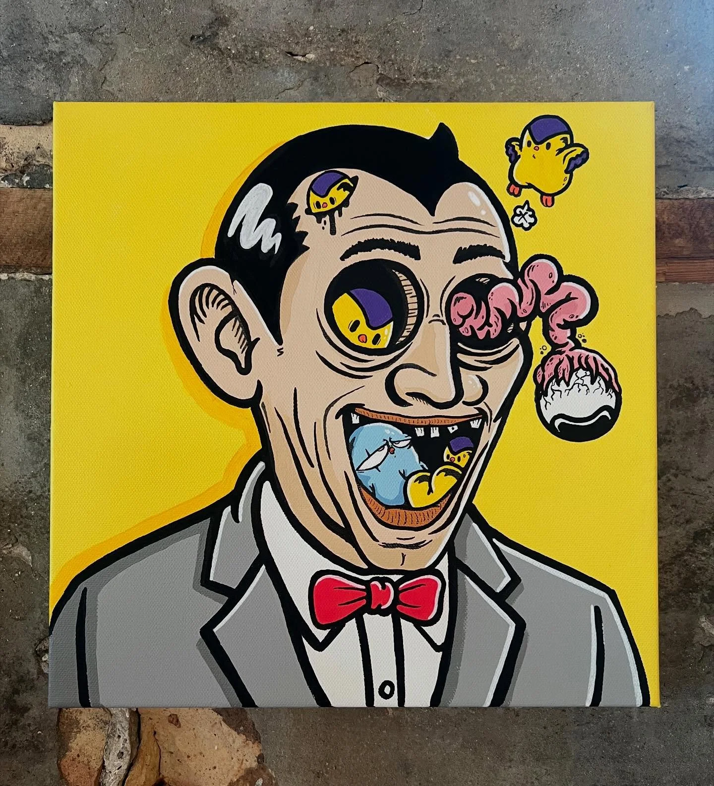 “Pee Wee Birdman”
12” x 12” acrylic on stretched canvas. My piece for “paging Mr. Herman” show hosted by @toydejour 
.
Show opens this Friday! Go check out all the pee wee
.
#birdmilk #chicago #birds #peeweeherman