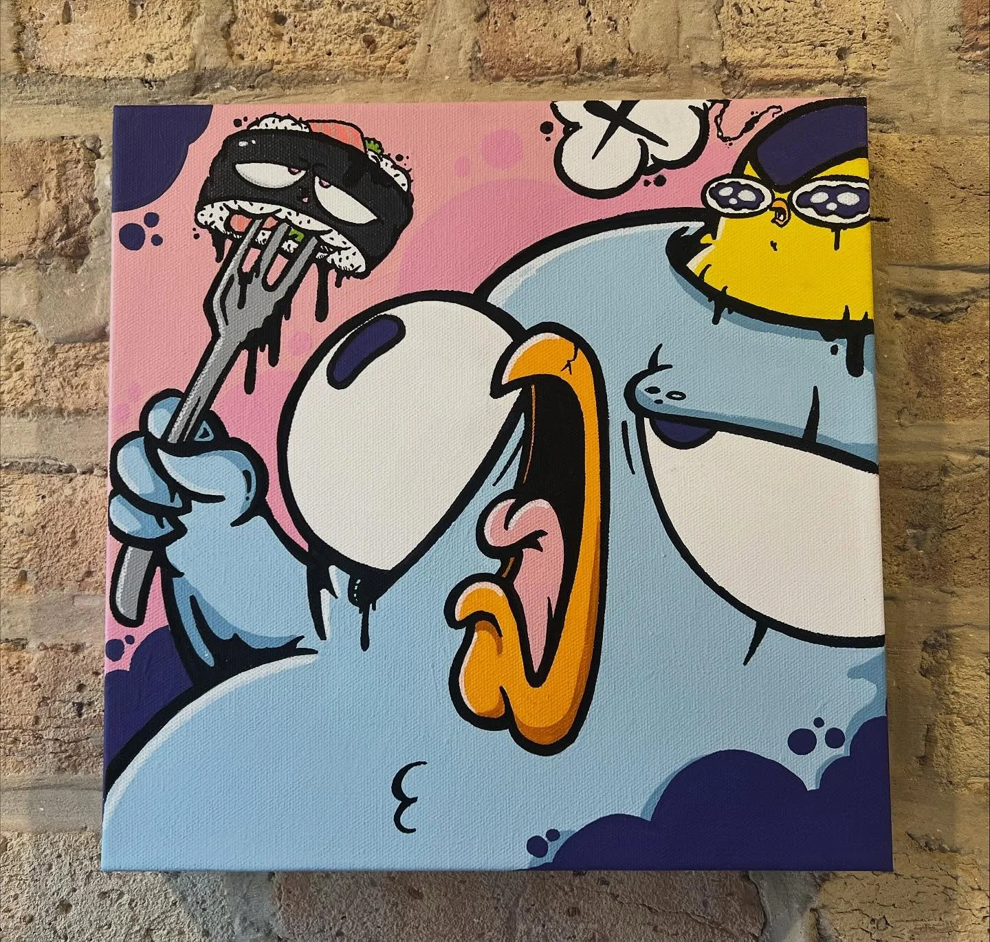 &ldquo;Who eats sushi with a fork?!&rdquo;
12&rdquo; x 12&rdquo; acrylic on stretched canvas
.

Annual 12&rdquo; x 12&rdquo; group show at @elephantroomgallery opens next weekend! Make sure to go check out all the amazing work and scoop a piece or tw