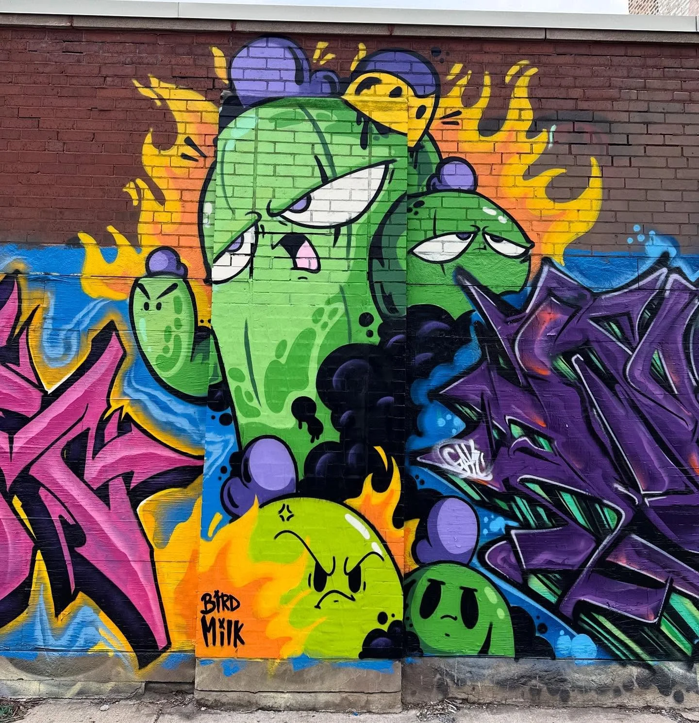 Couple of flamed up cactus boys hovering around Western and Cullerton.
.
Shoutout big bad @sentrock for throwing me up on this wall for Thanksgiving
.
🐥😎🙏🏼
.
#birdmilk #chicago #sentrock #mural