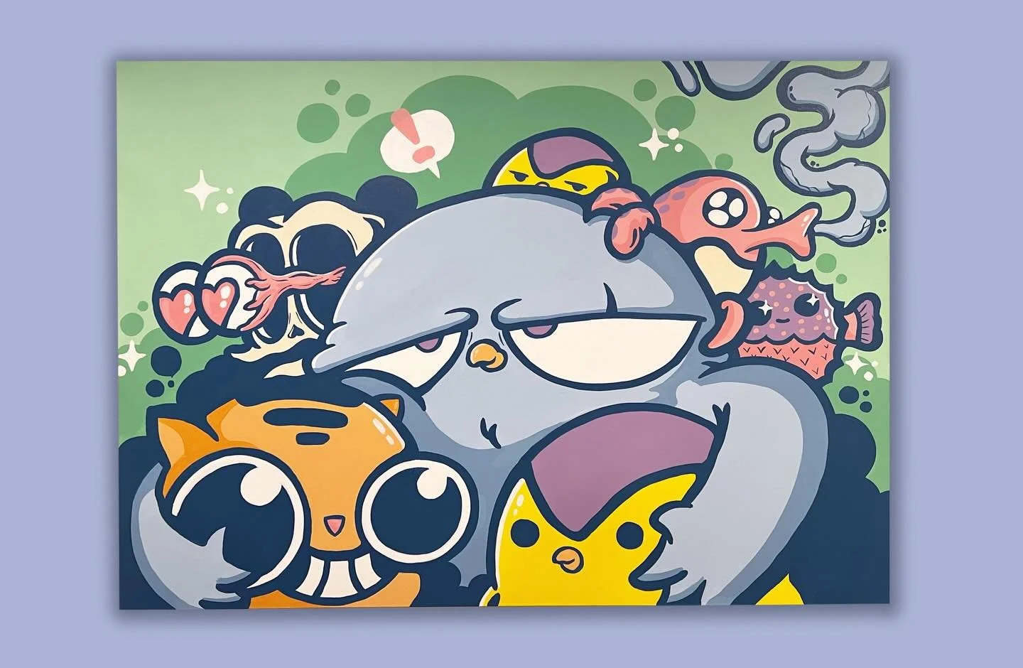 &ldquo;Them boys&rdquo; - 36&rdquo; x 48&rdquo; mural recreation  on canvas for the homie @hiroshimanyc 
.
This pup is living down in Miami now while I&rsquo;m up in the chi freezing my feathers off 😒
.
#birdmilk #chicago #art #acrylic #canvas