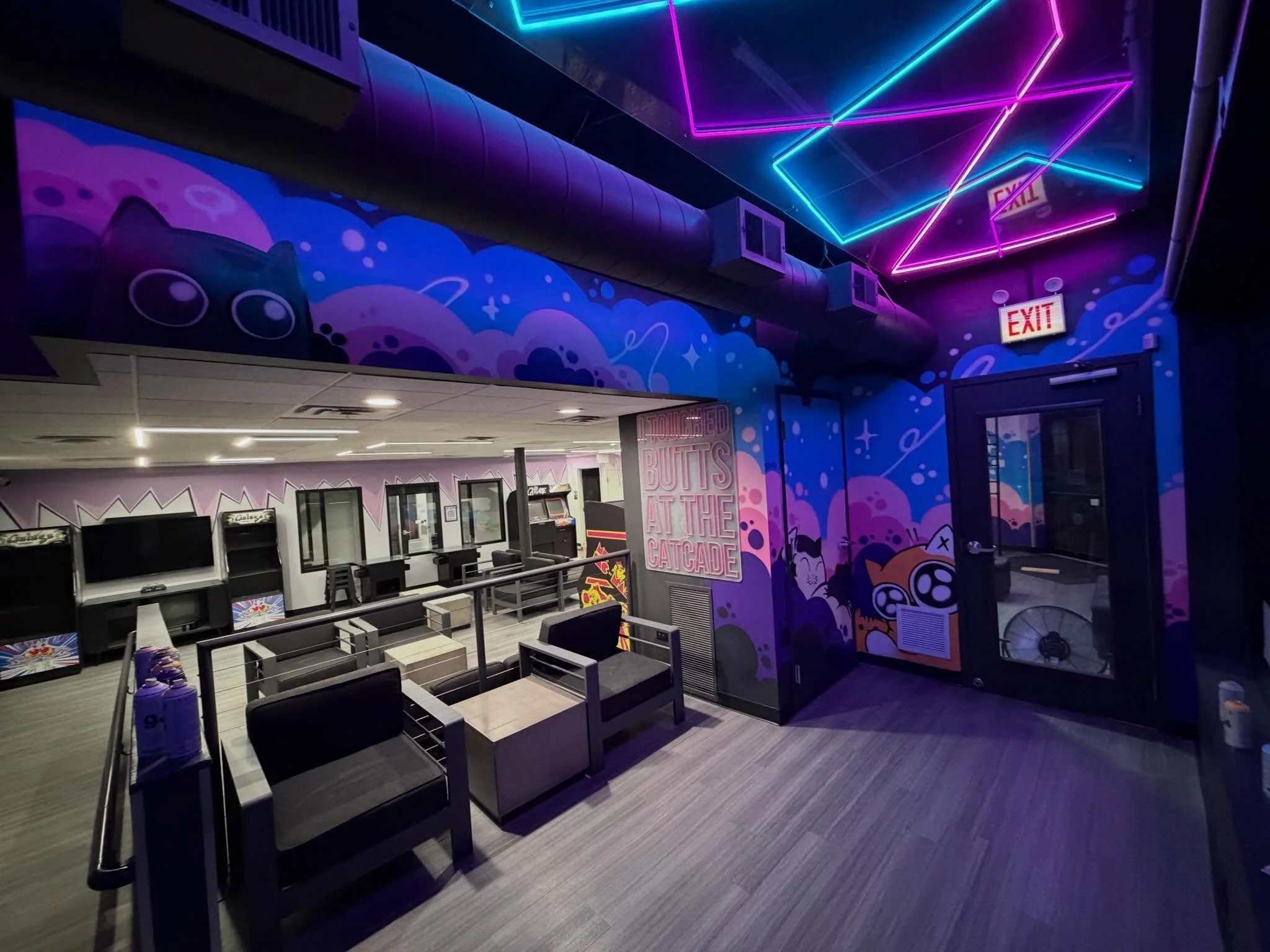Added some more pops of color to @thecatcade ! Big shoutout to Chris and Shelly for bringing me back to splash some more color on the walls inside and out. If you&rsquo;re not familiar with the Catcade, you should go check them out! Grab an appt to p