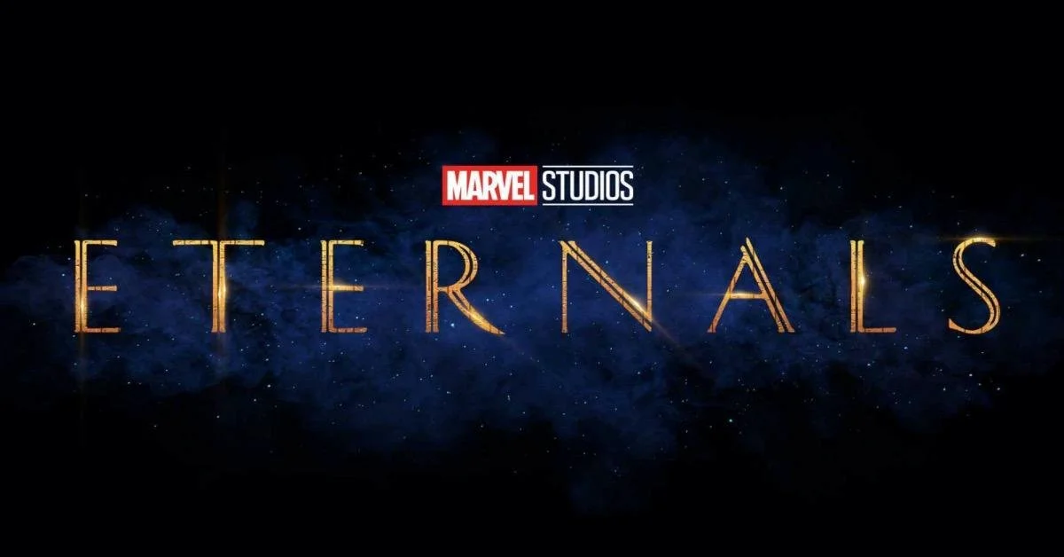 Marvel Studios Eternals movie logo on a dark starry background.