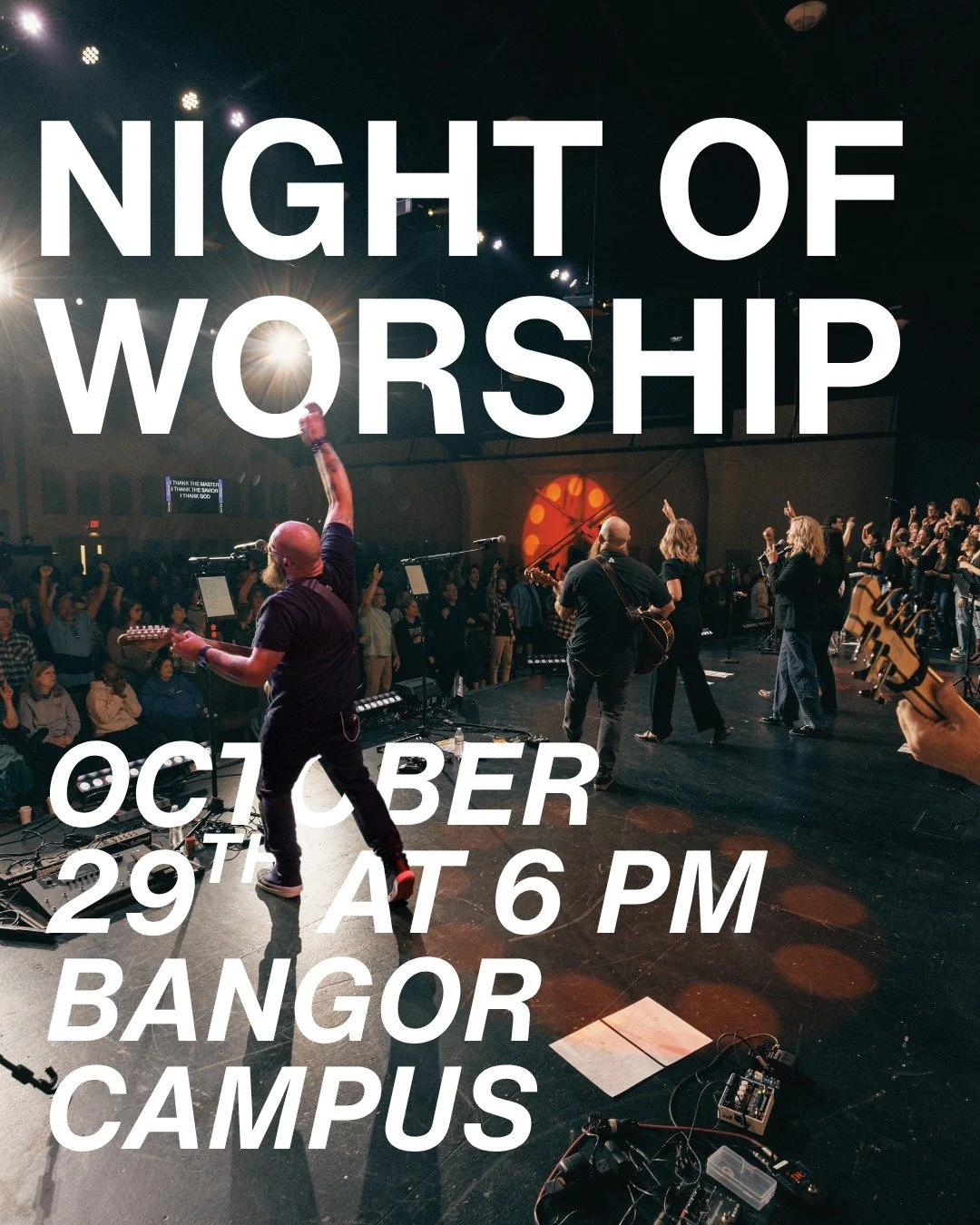 Join us for a night of worship through songs and prayer at our Bangor Campus. This is a free event, so no registration is required. See you then! ⛪️🎶
🗓️ October 29th 
⏰ 6 PM 
📍Bangor Campus