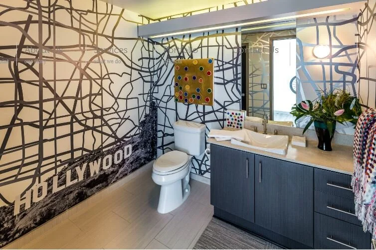 Designer Laura D. Schwartz-Muller, Allied ASID designed this space and the rest of the apartment with the streets of Hollywood in mind.