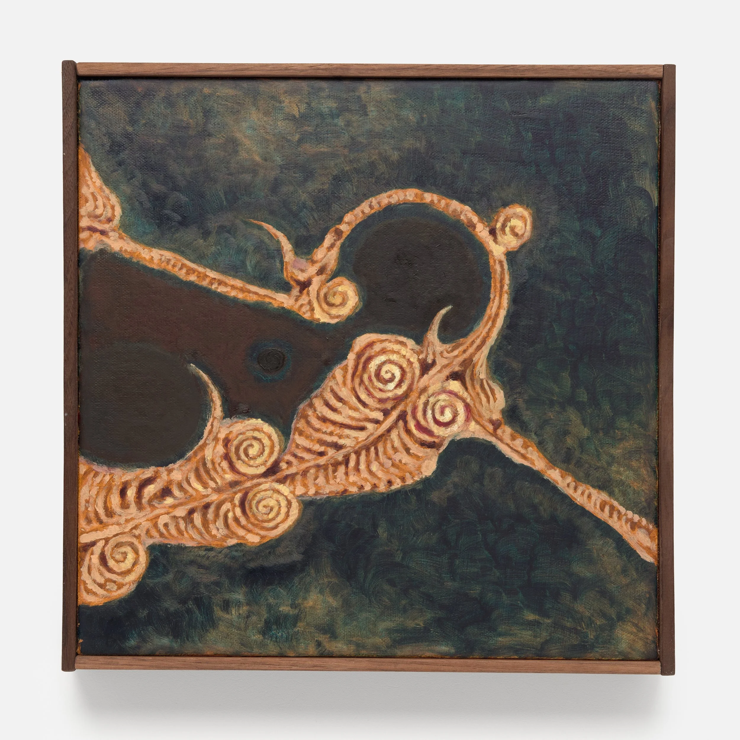 Aron John Dubois, Body I, 2026. Oil in canvas in walnut artist's frame, 11 x 11 x 1 in.