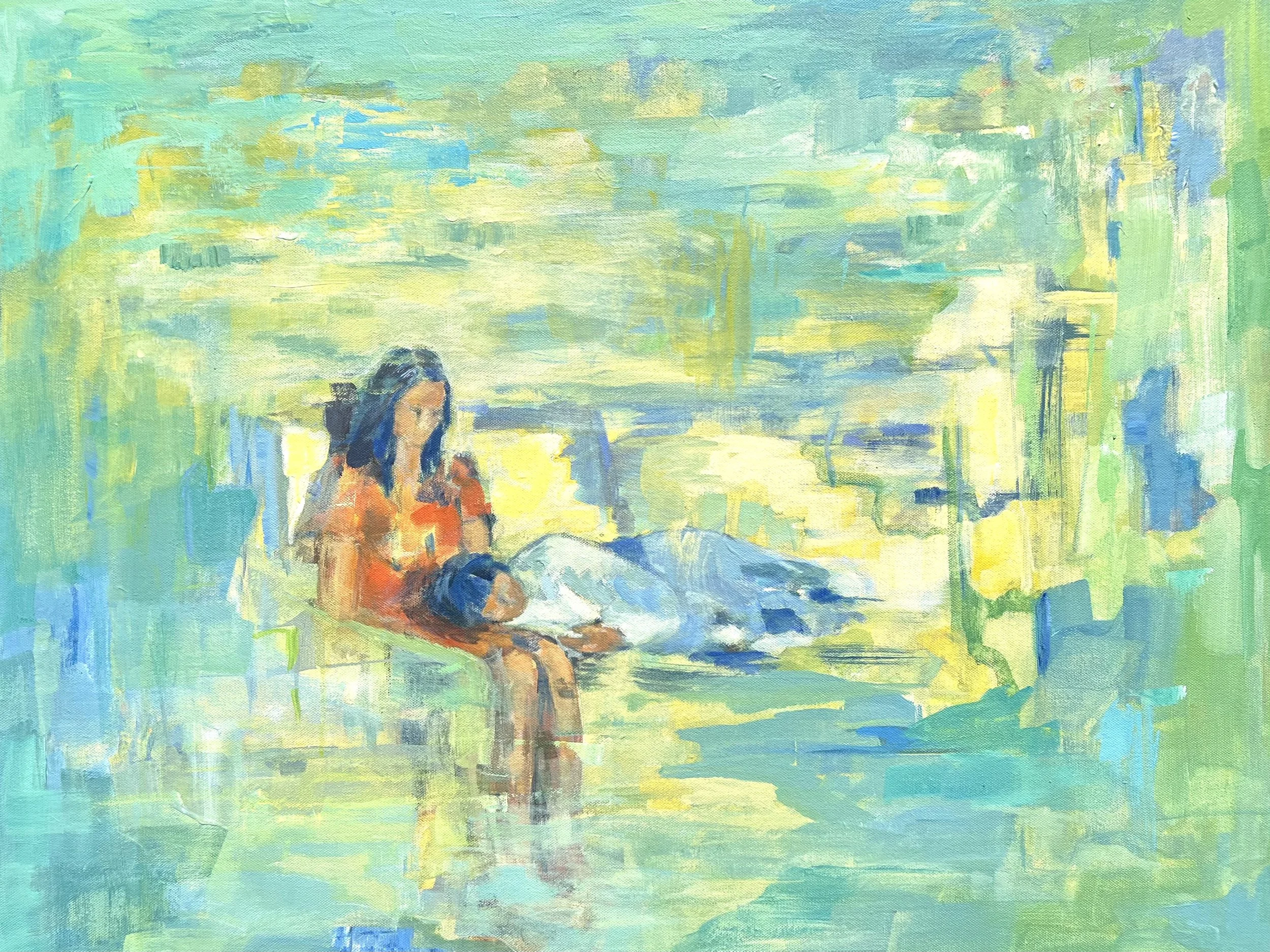 (As Wide as the World, Artist: Elaine McCreight) The visual beauty of this work of
art is striking. It highlights the
centrality of human connection, in
an understated and yet powerful
way. By making all but the human
figures abstract, it conveys a
s