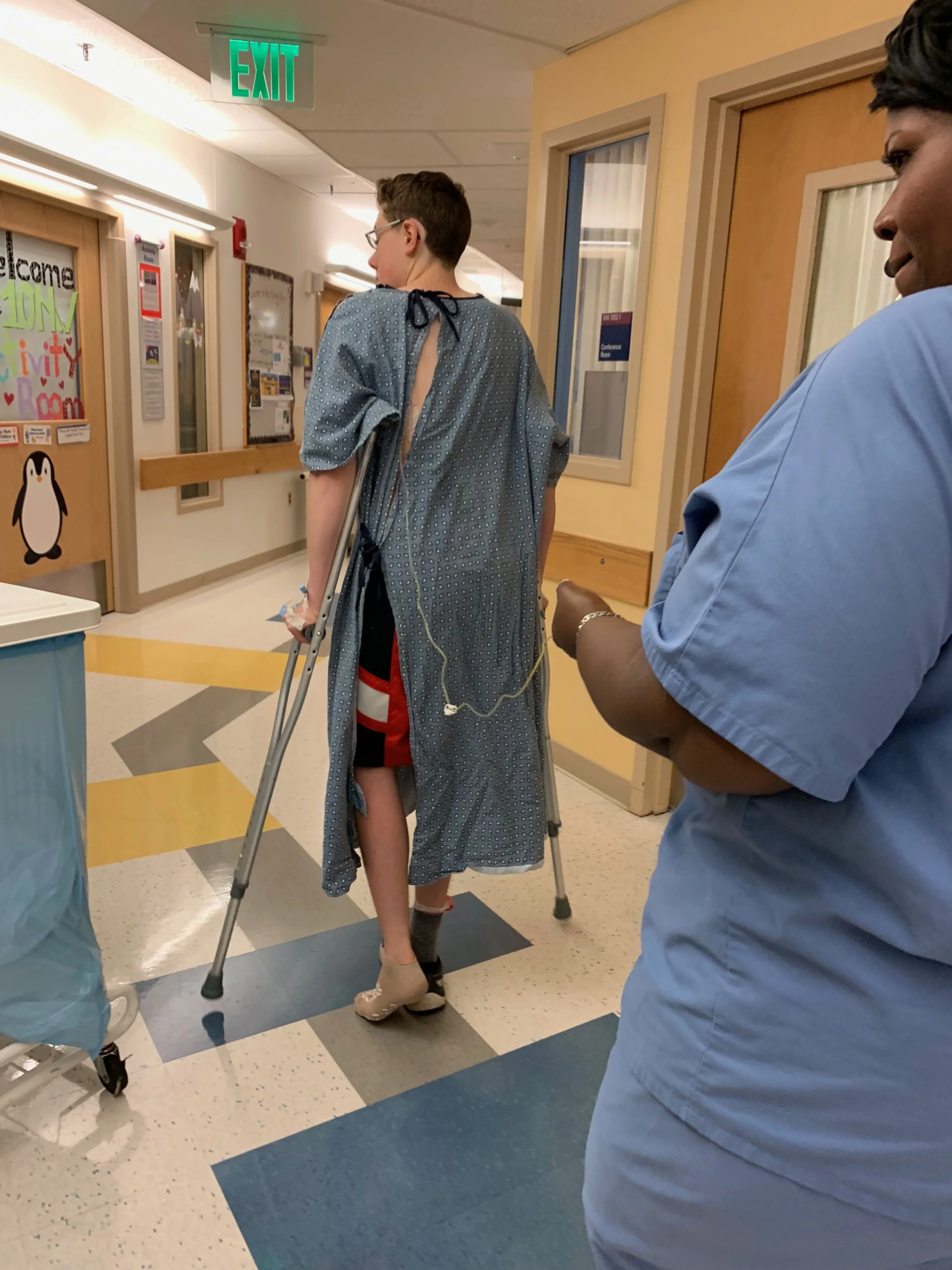 Getting up and moving around the recovery rooms. 