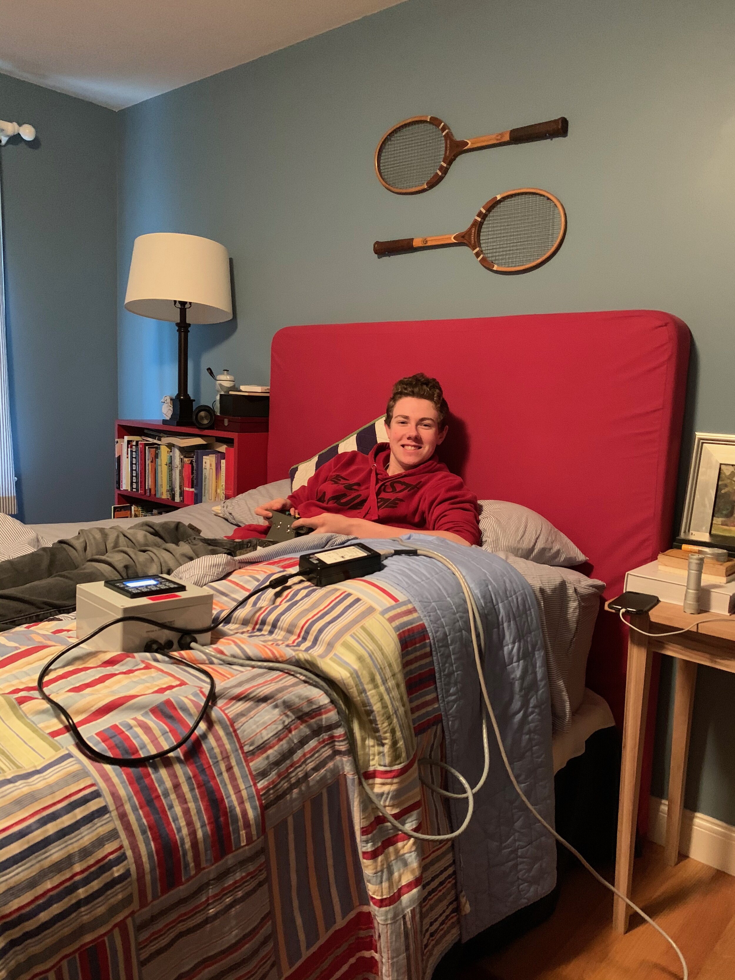 Using the lengthening device in the morning before school. 