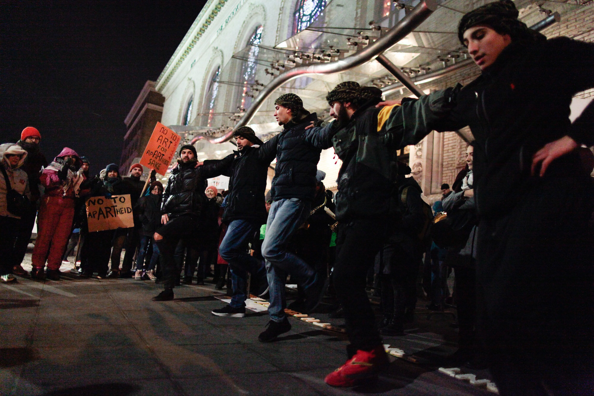  Protesters dance the dabka in front of Brooklyn Academy of Music 