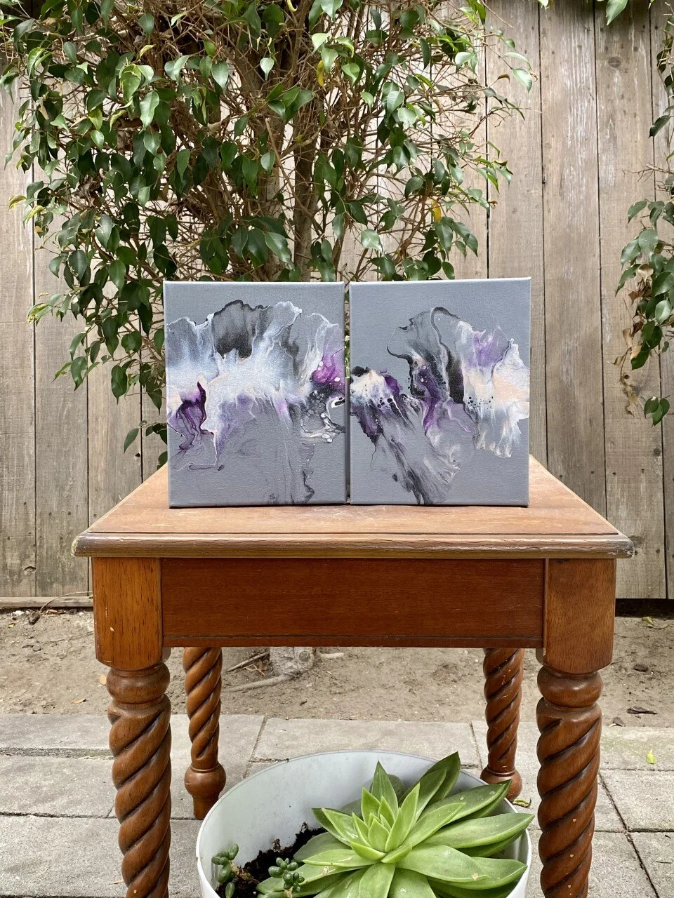 HEX 8 x 10 dutch pour diptych