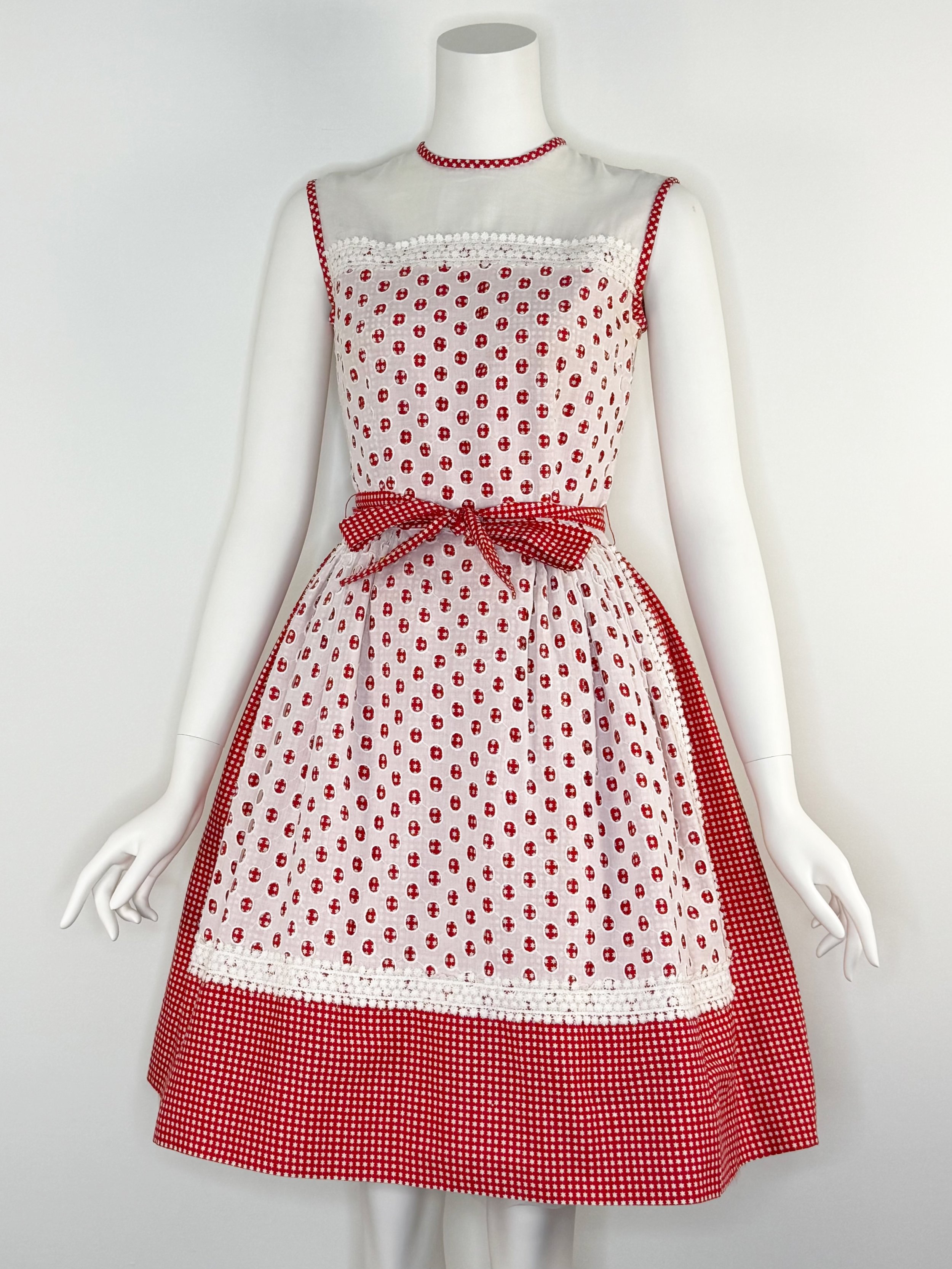 1960s cotton dress with eyelet overlay