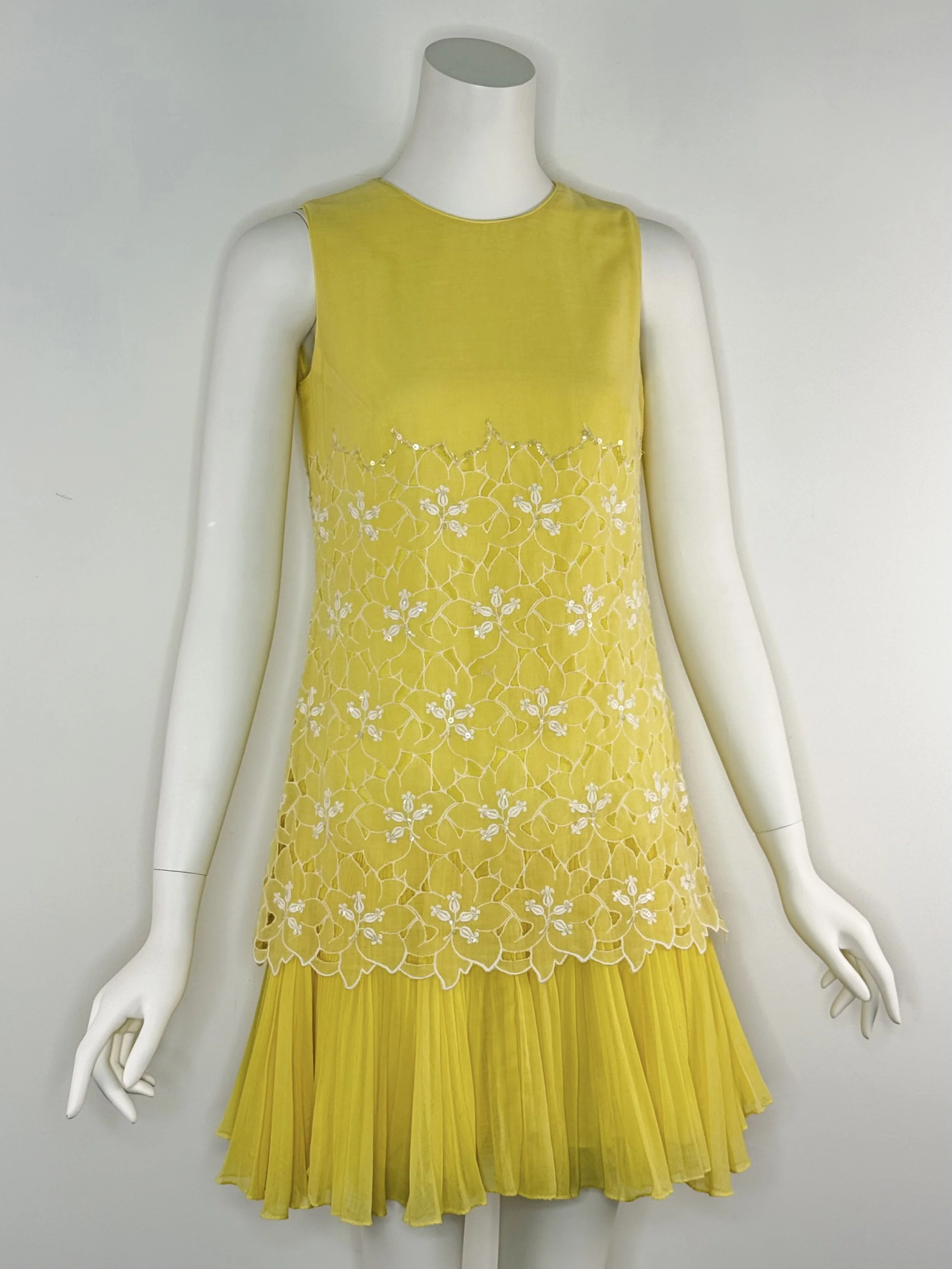 1960s yellow dress with lace overlay