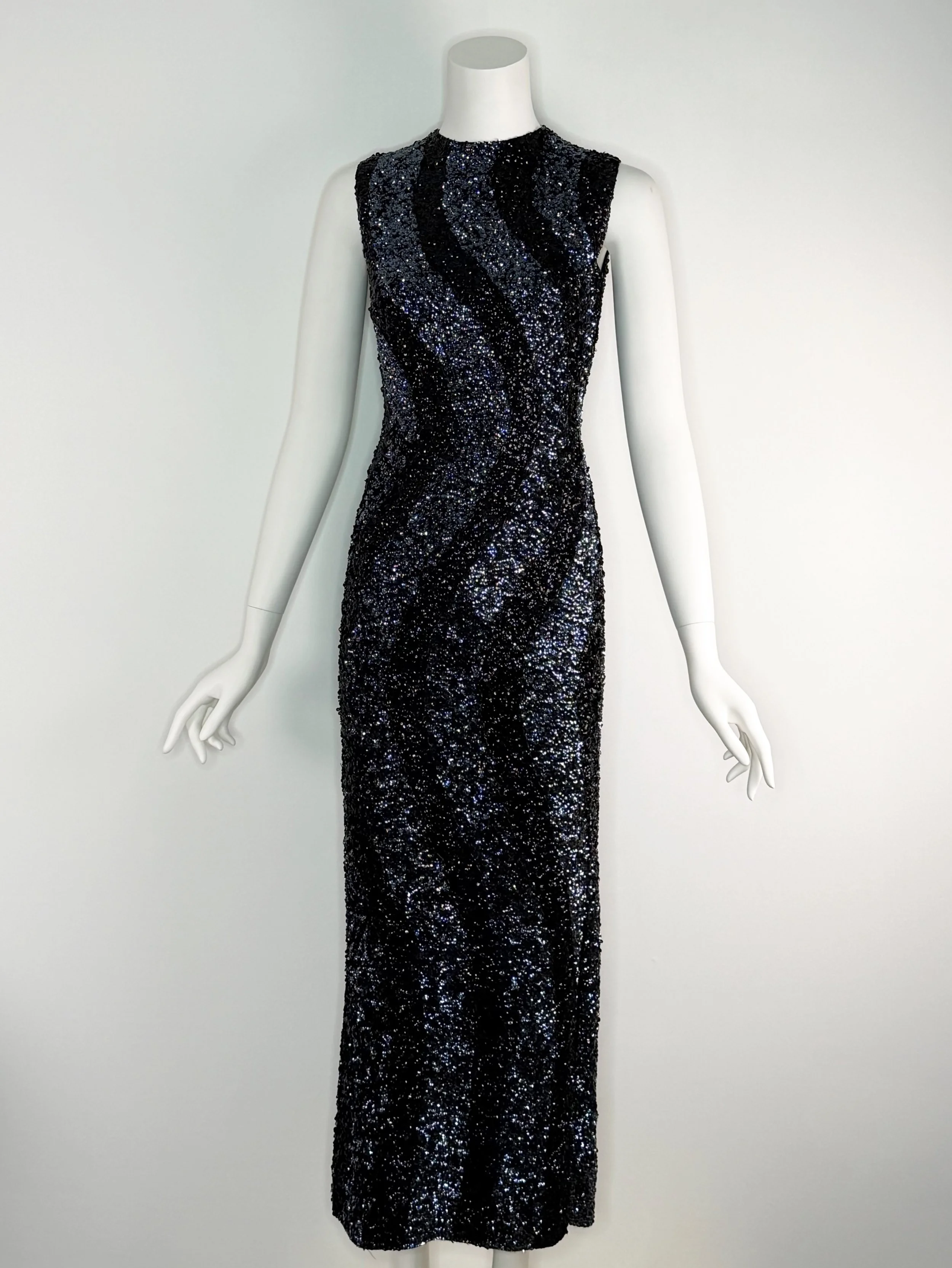1960s shimmering wave sequin gown