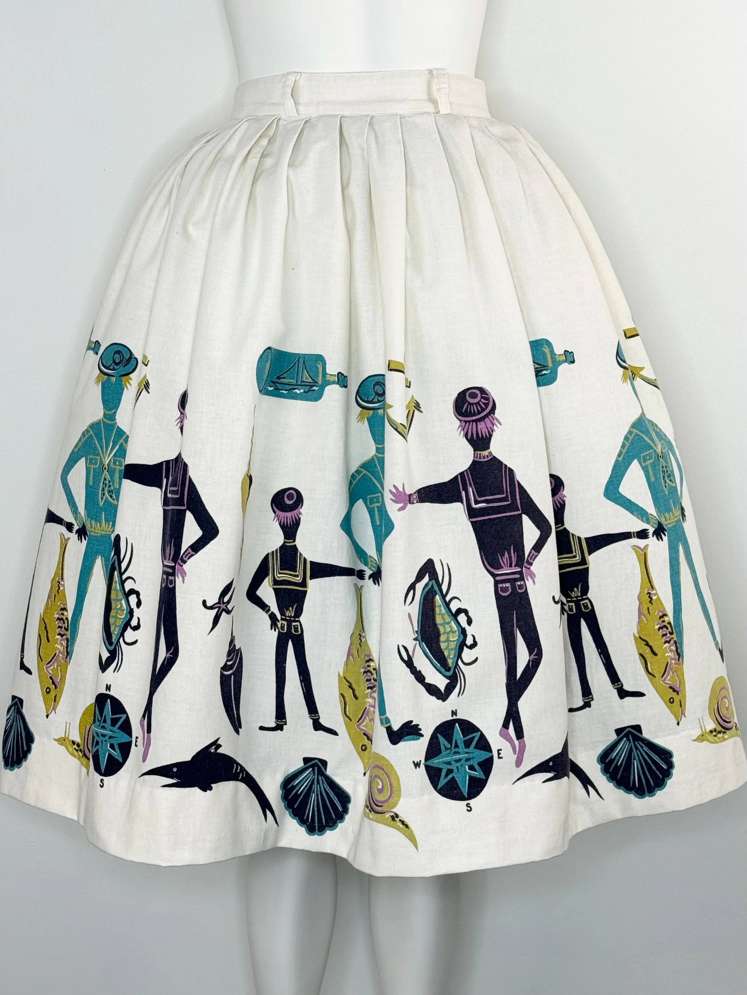 1950s nautical novelty border print skirt