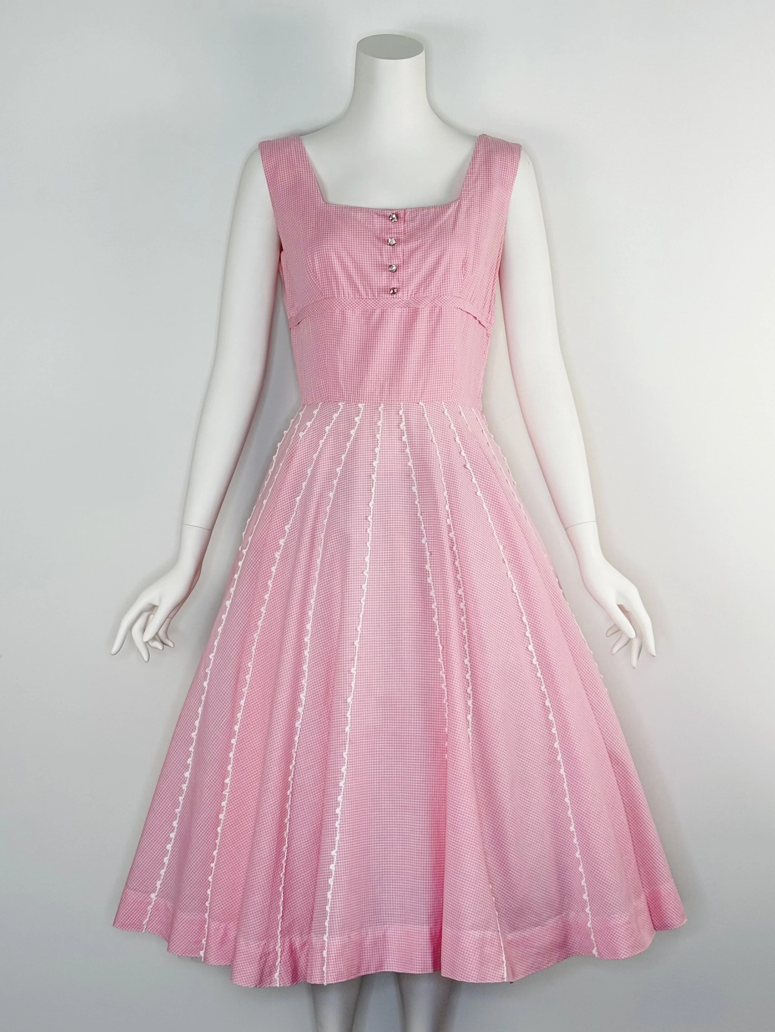 1950s pink gingham cotton circle skirt dress by Jerry Gilden Spectator
