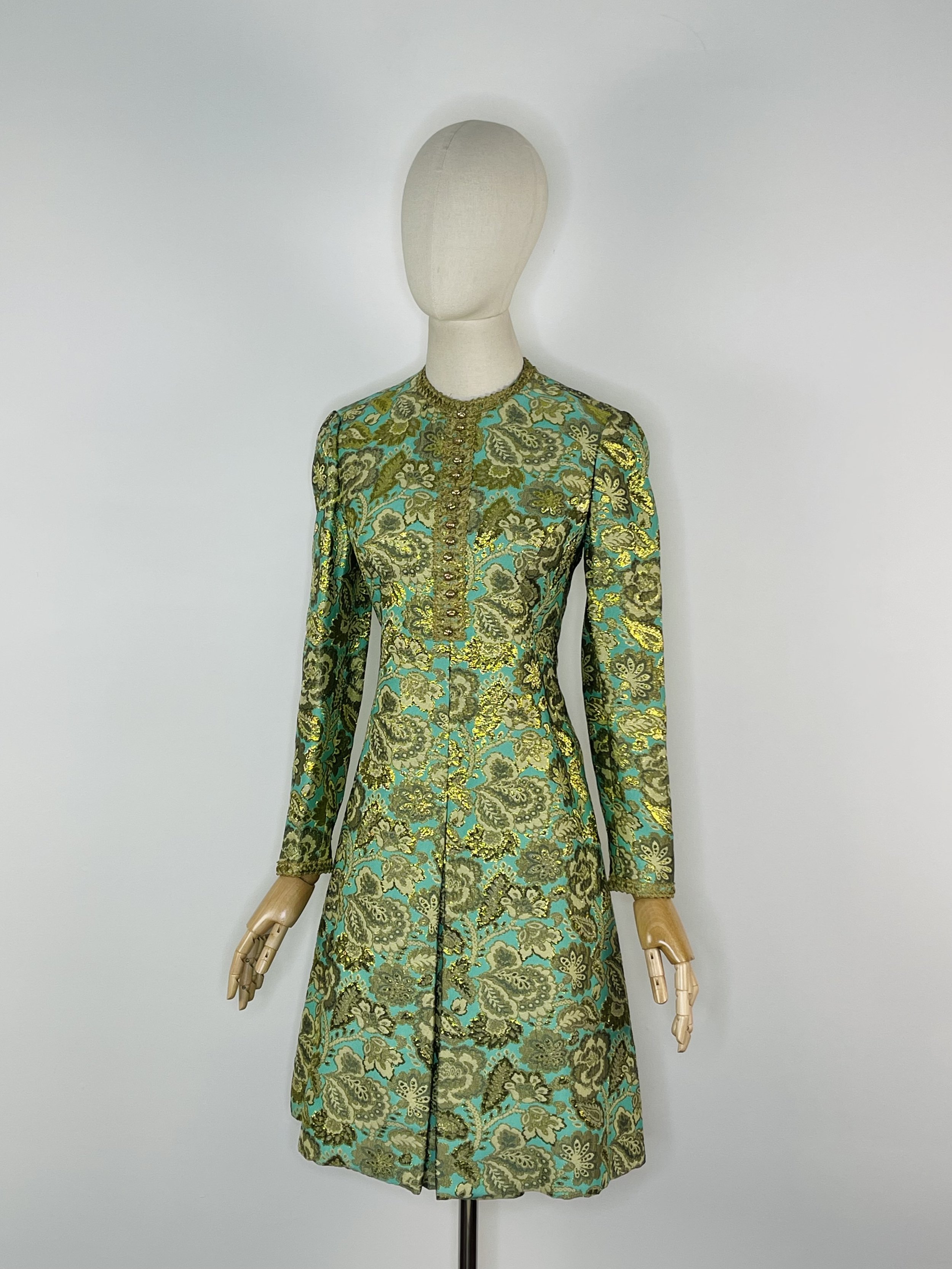 1960s stunning green brocade dress