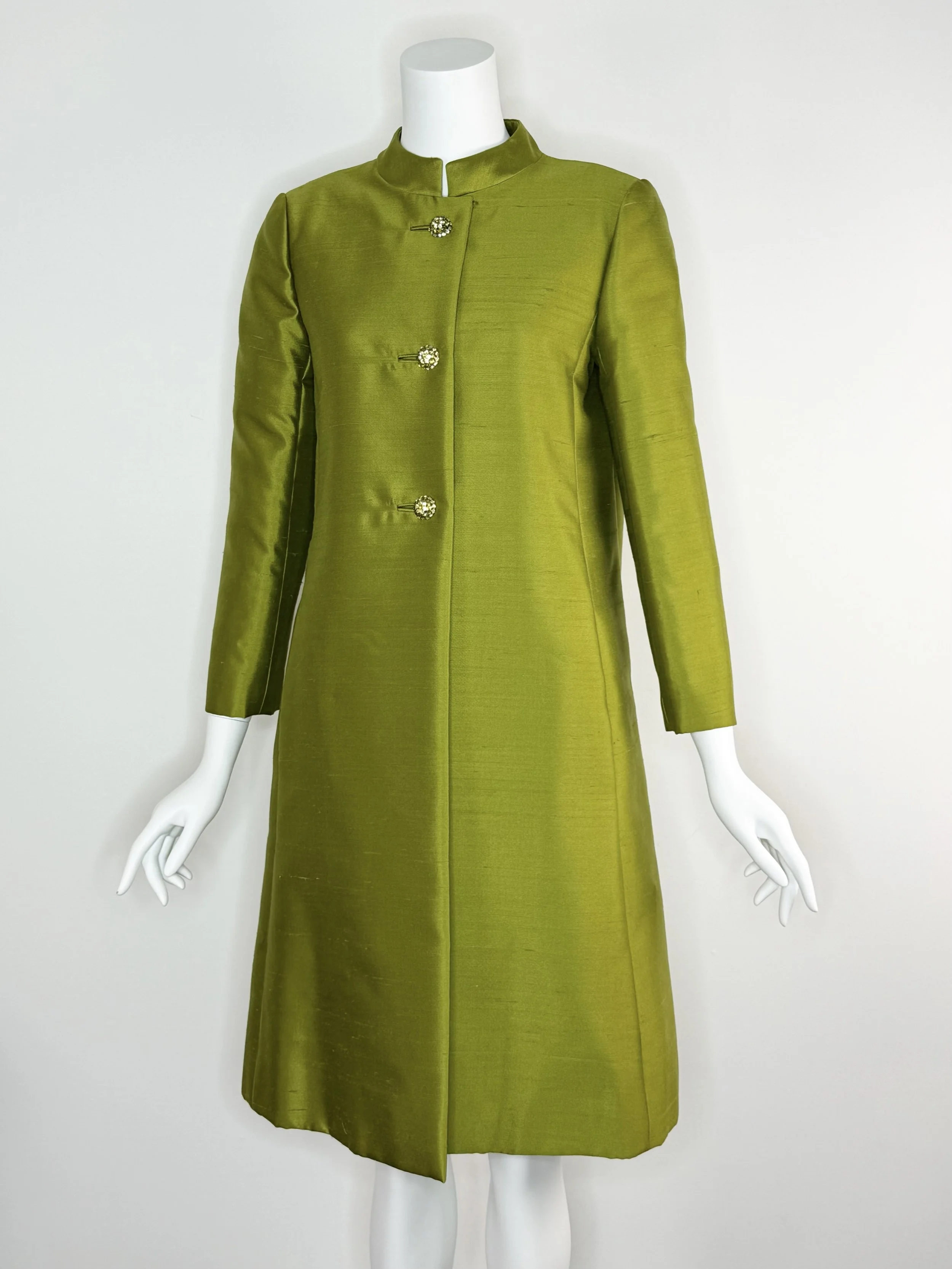 1960s olive green silk dupioni matching set