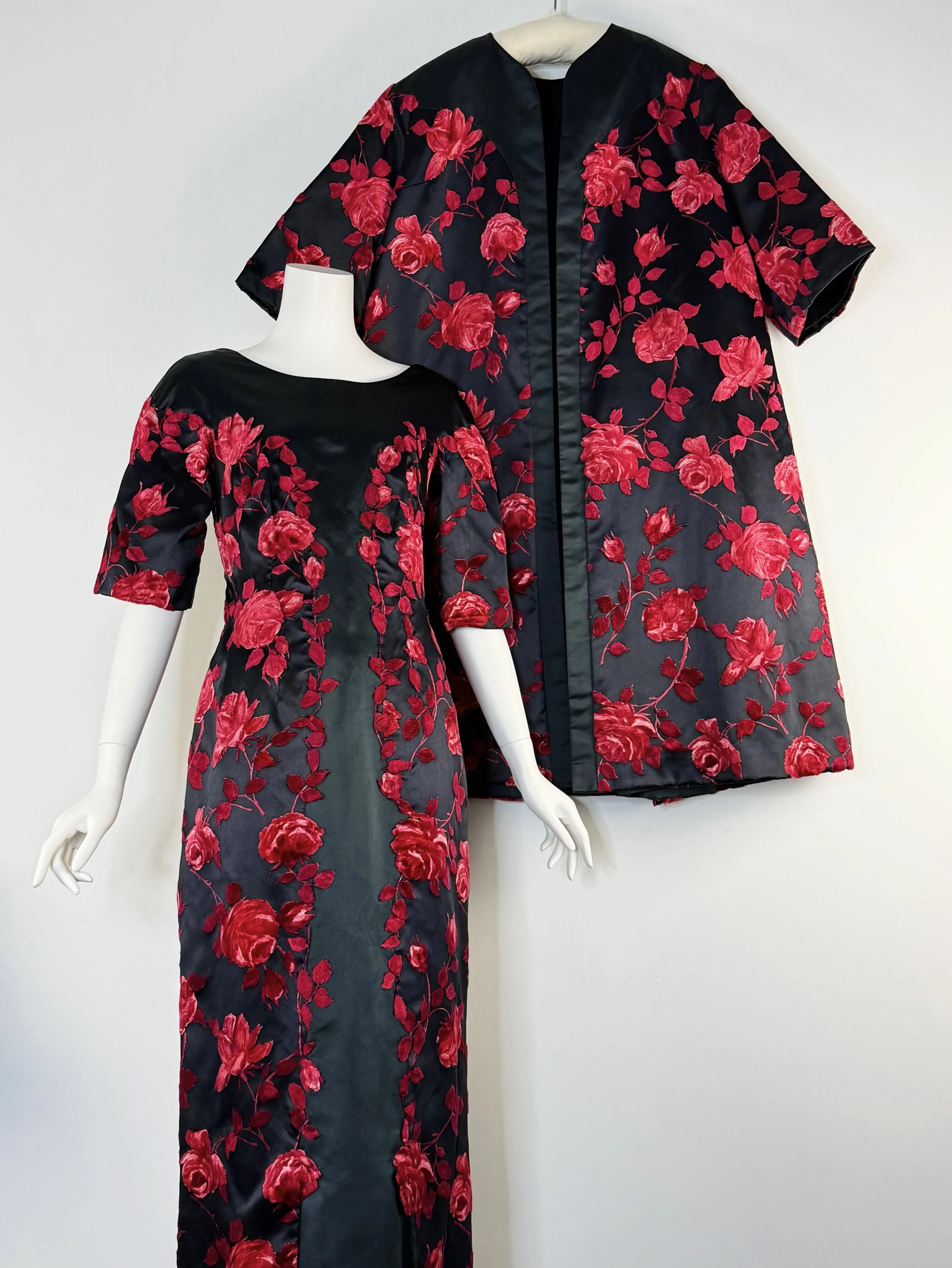 1950s Lilli Wolff black duchess satin ensemble