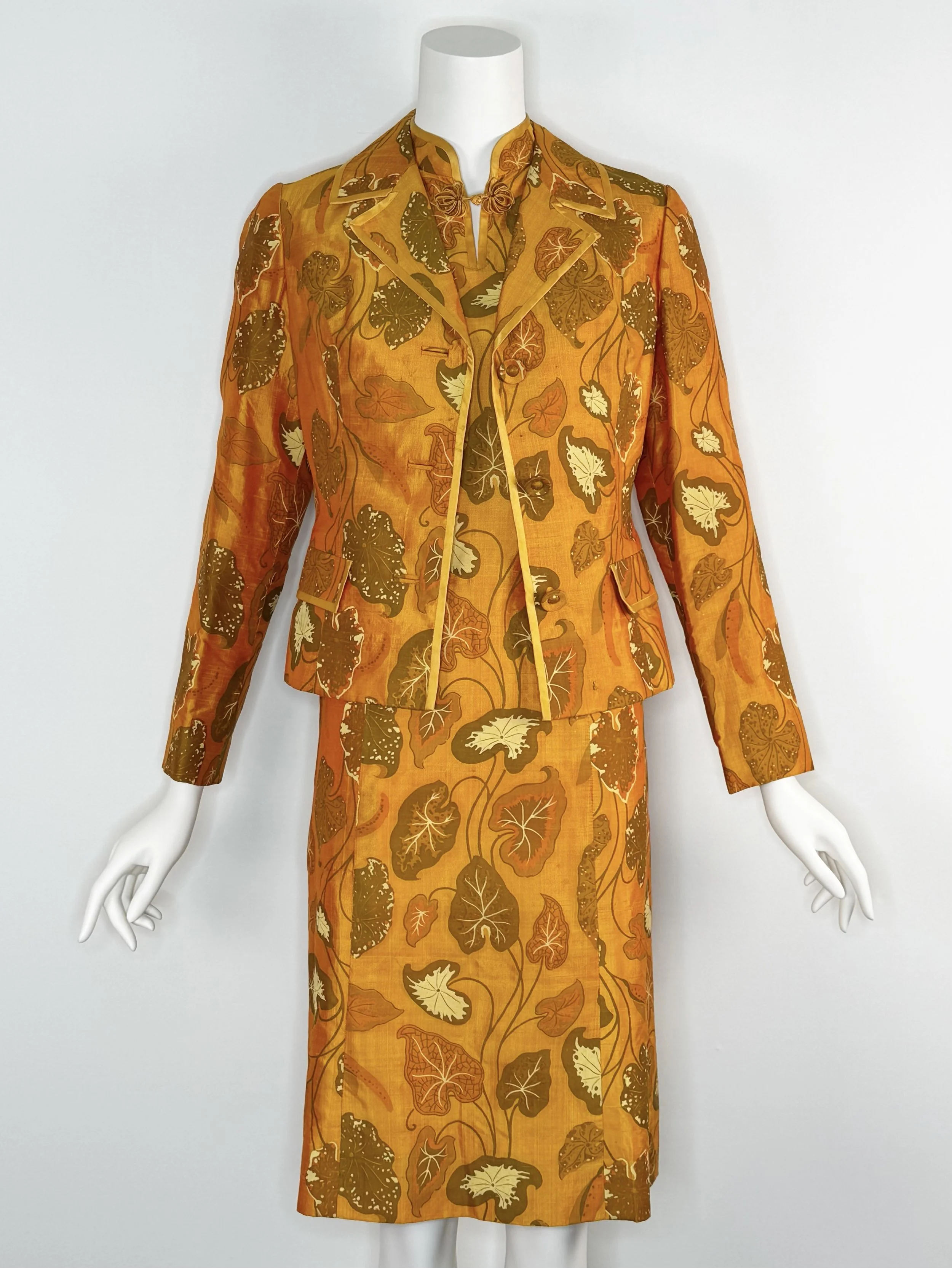 1960s matching silk caladium print ensemble