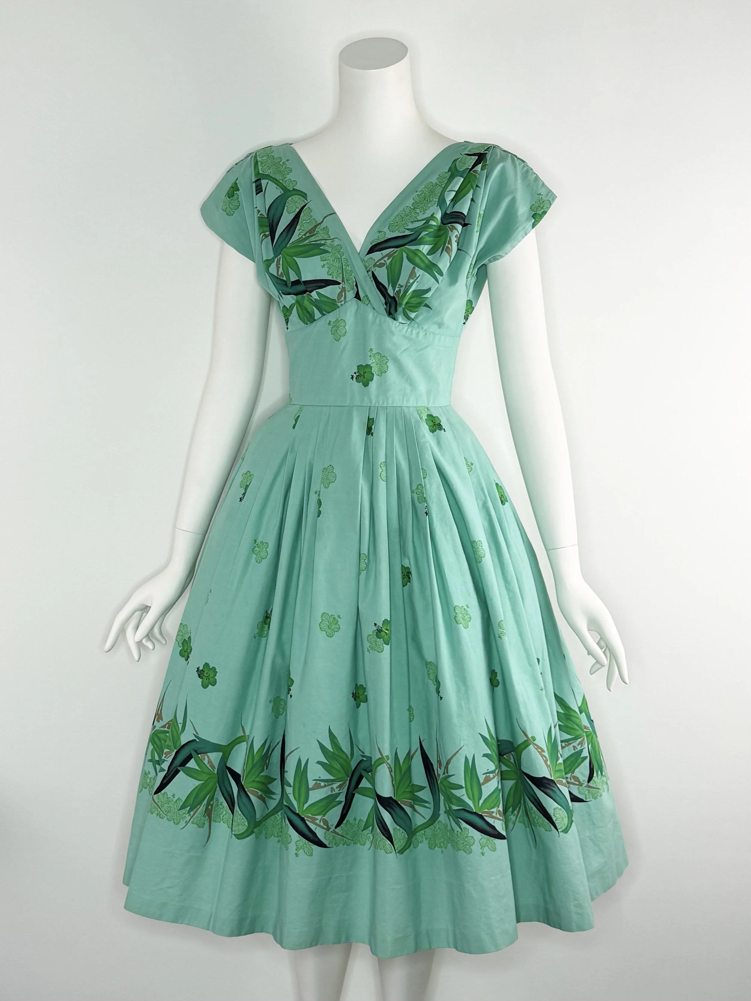 1950s cotton Hawaiian dress with bird of paradise print