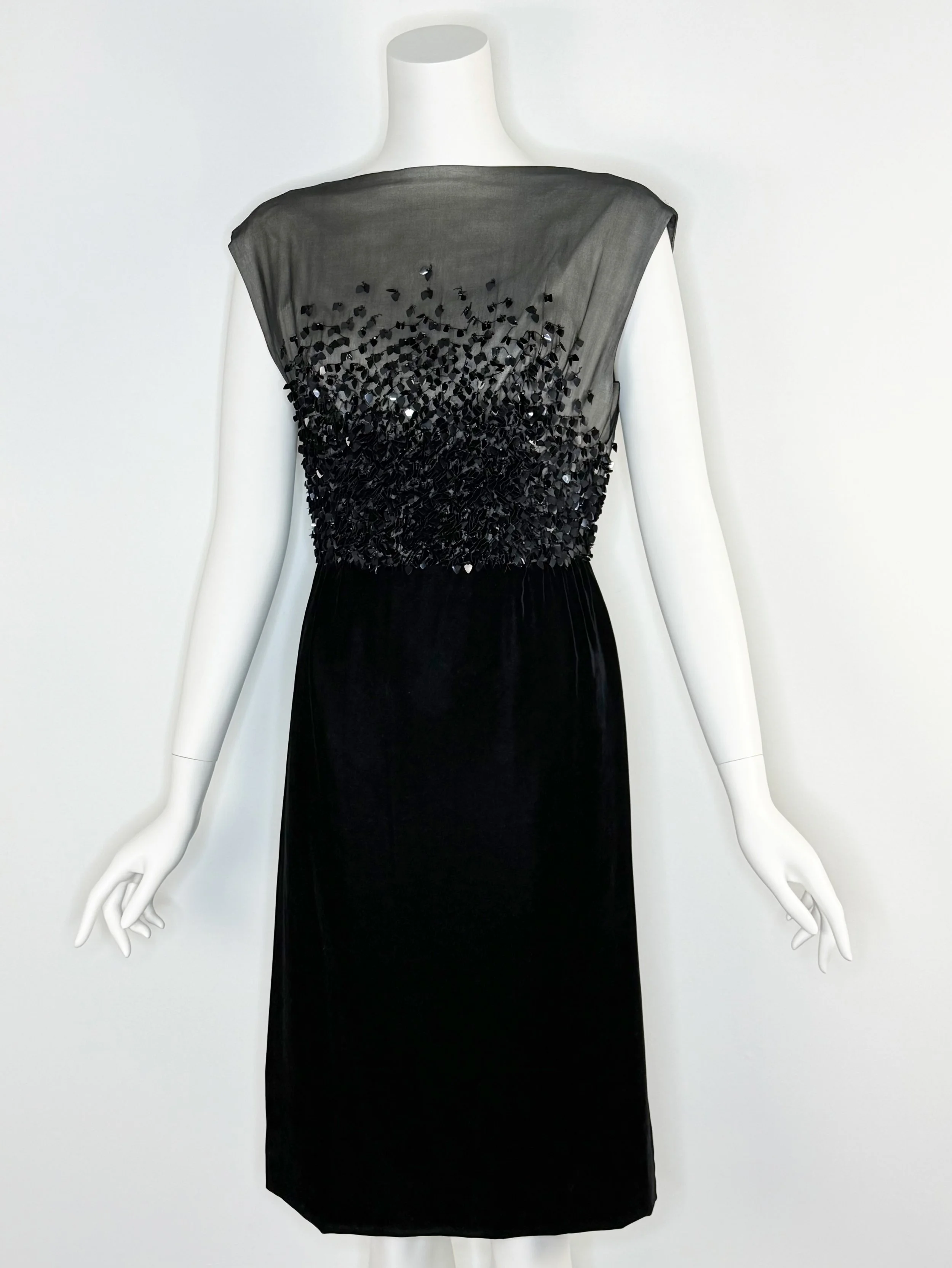 1960s sequin and velvet cocktail dress by Pat Sandler