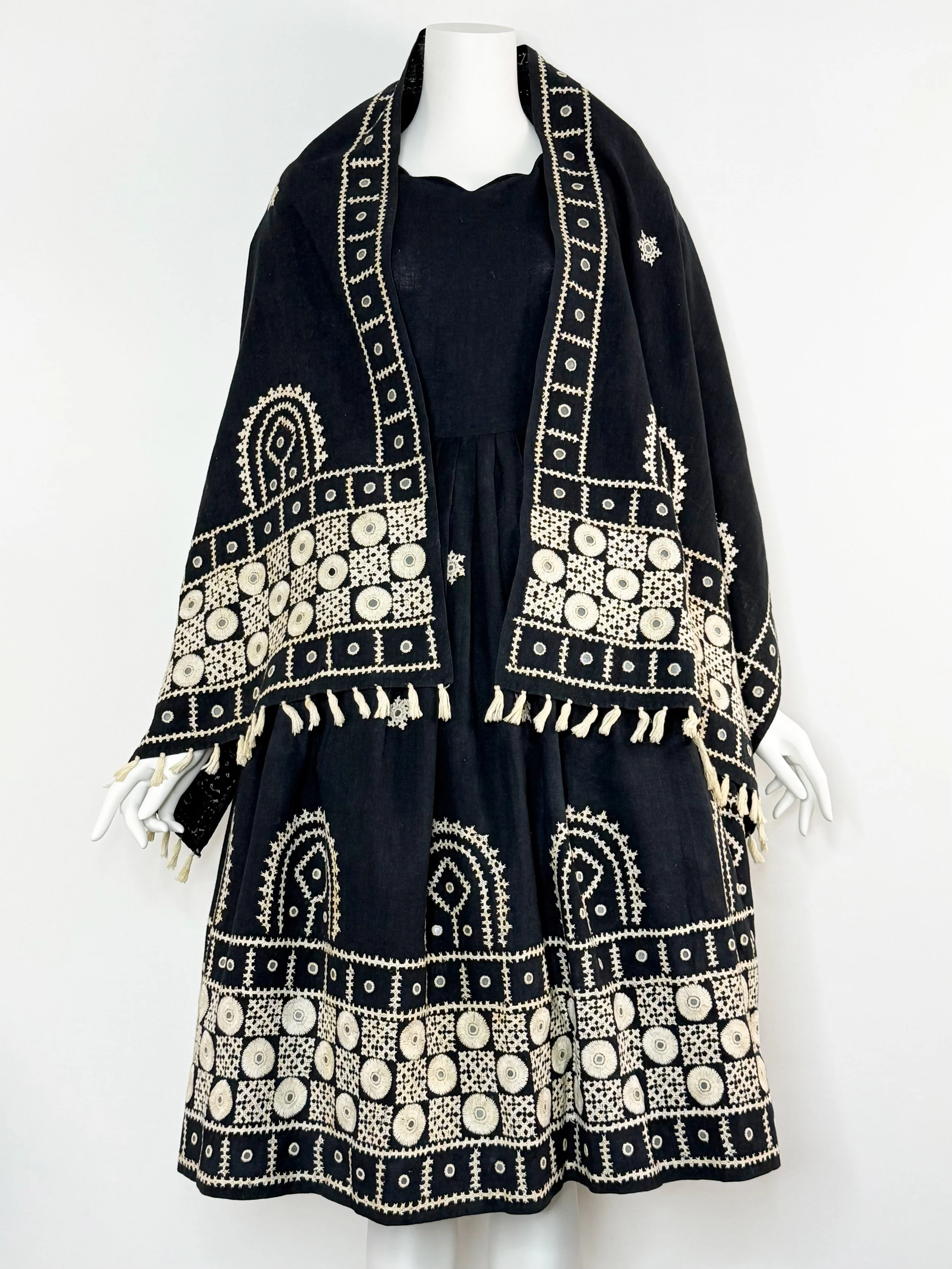 1950s Indian kutchi embroidered dress and shawl