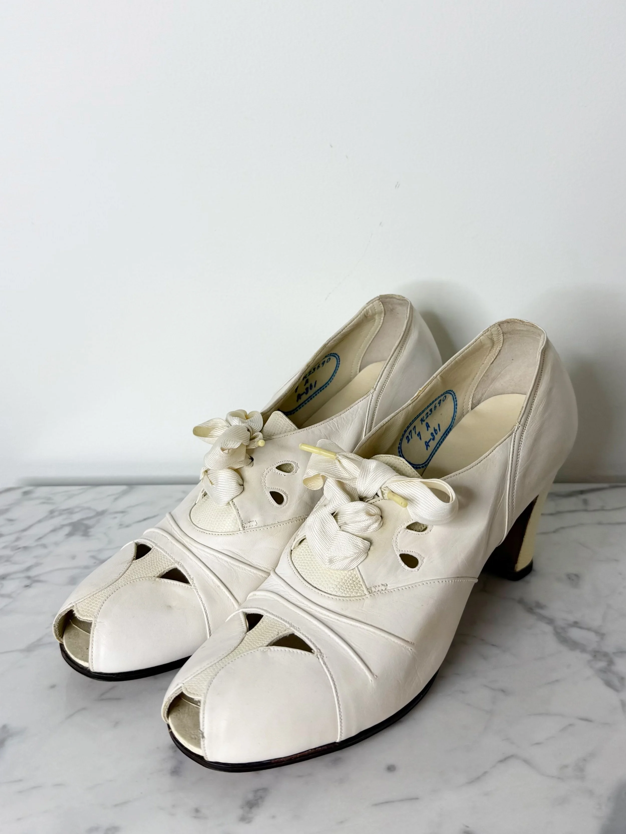 Circa 1940 white leather heels