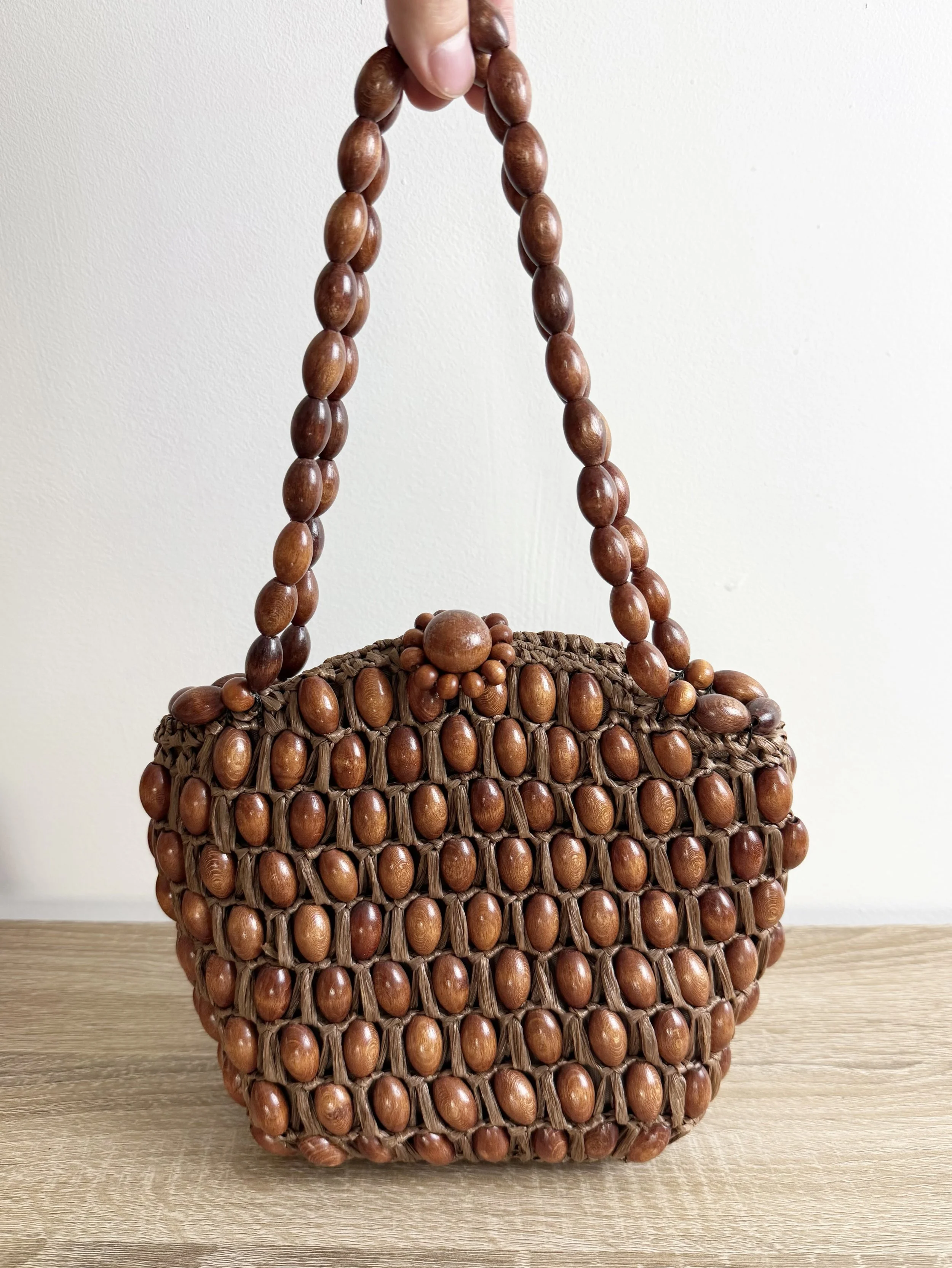 1960s wooden beaded purse by Walborg