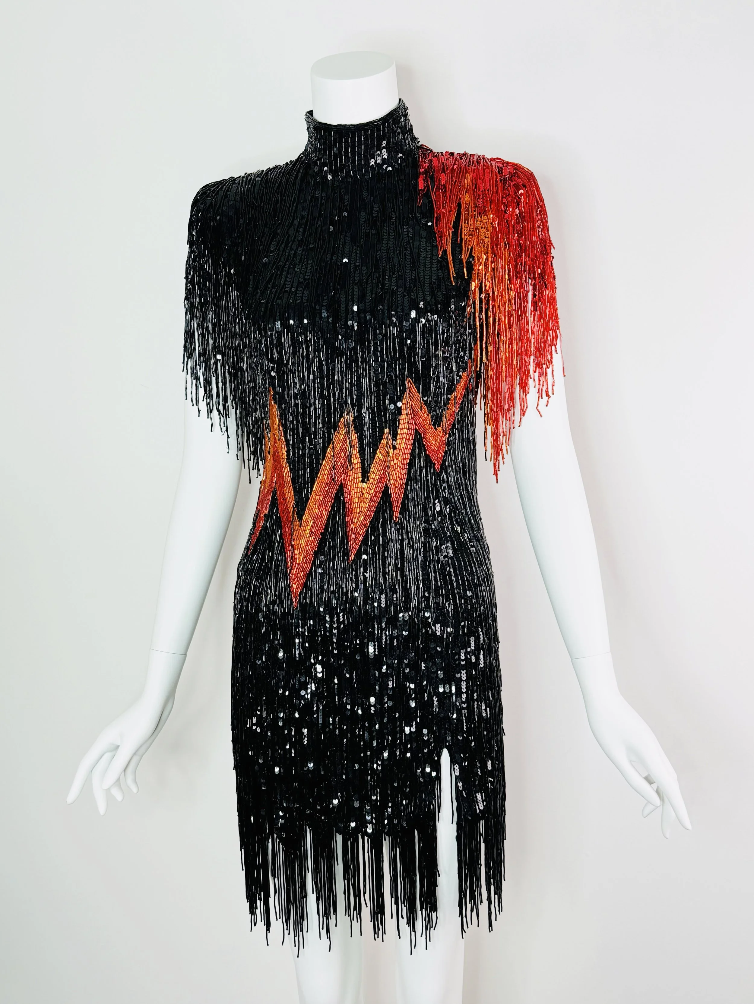 Documented 1989 fringe beaded Bob Mackie dress