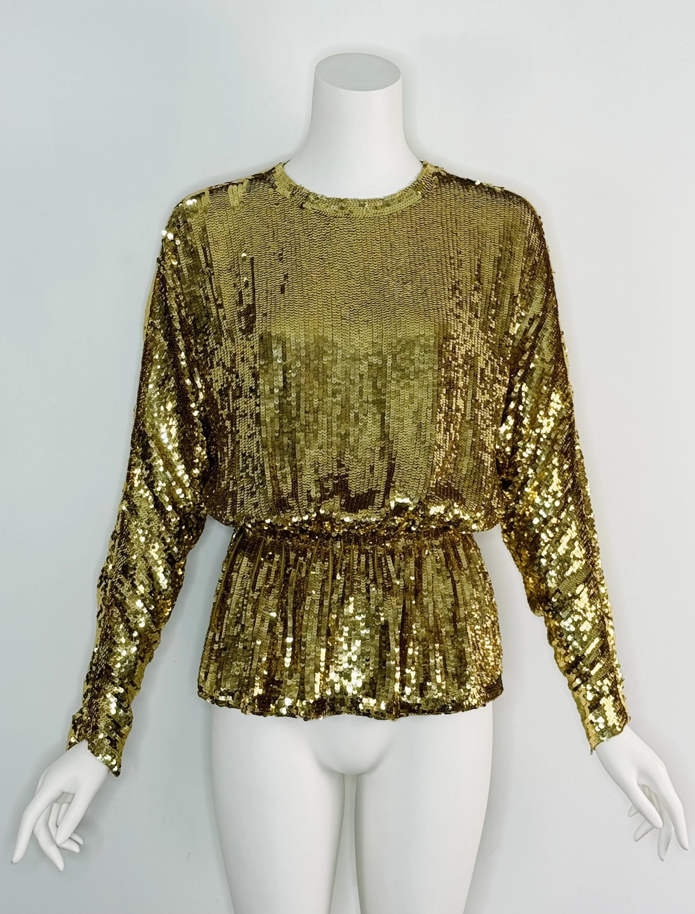 Documented 1982 gold sequin blouse Oscar de la Renta