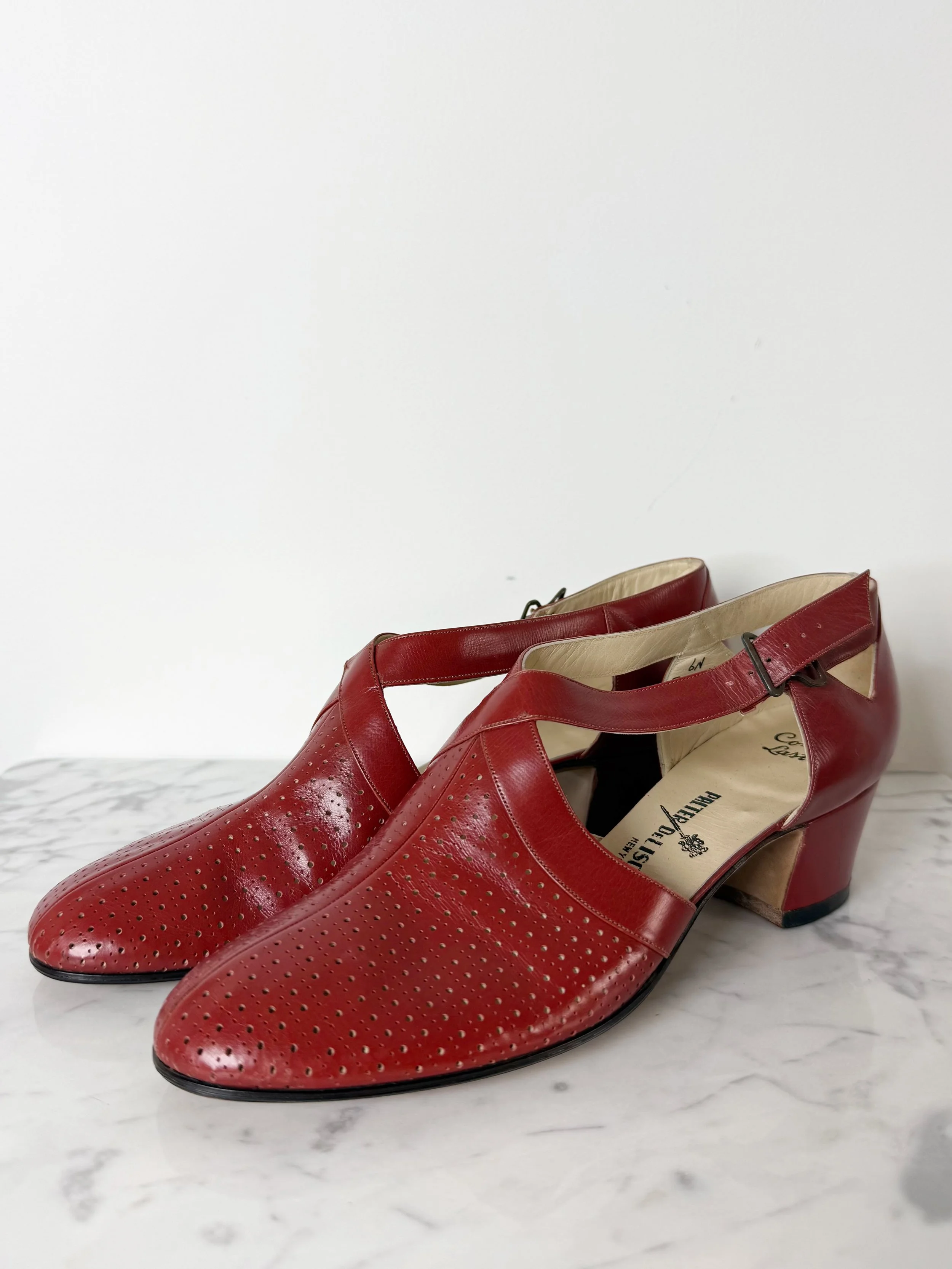 1930s Bonwit Teller red leather Palter DeLiso inc. shoes