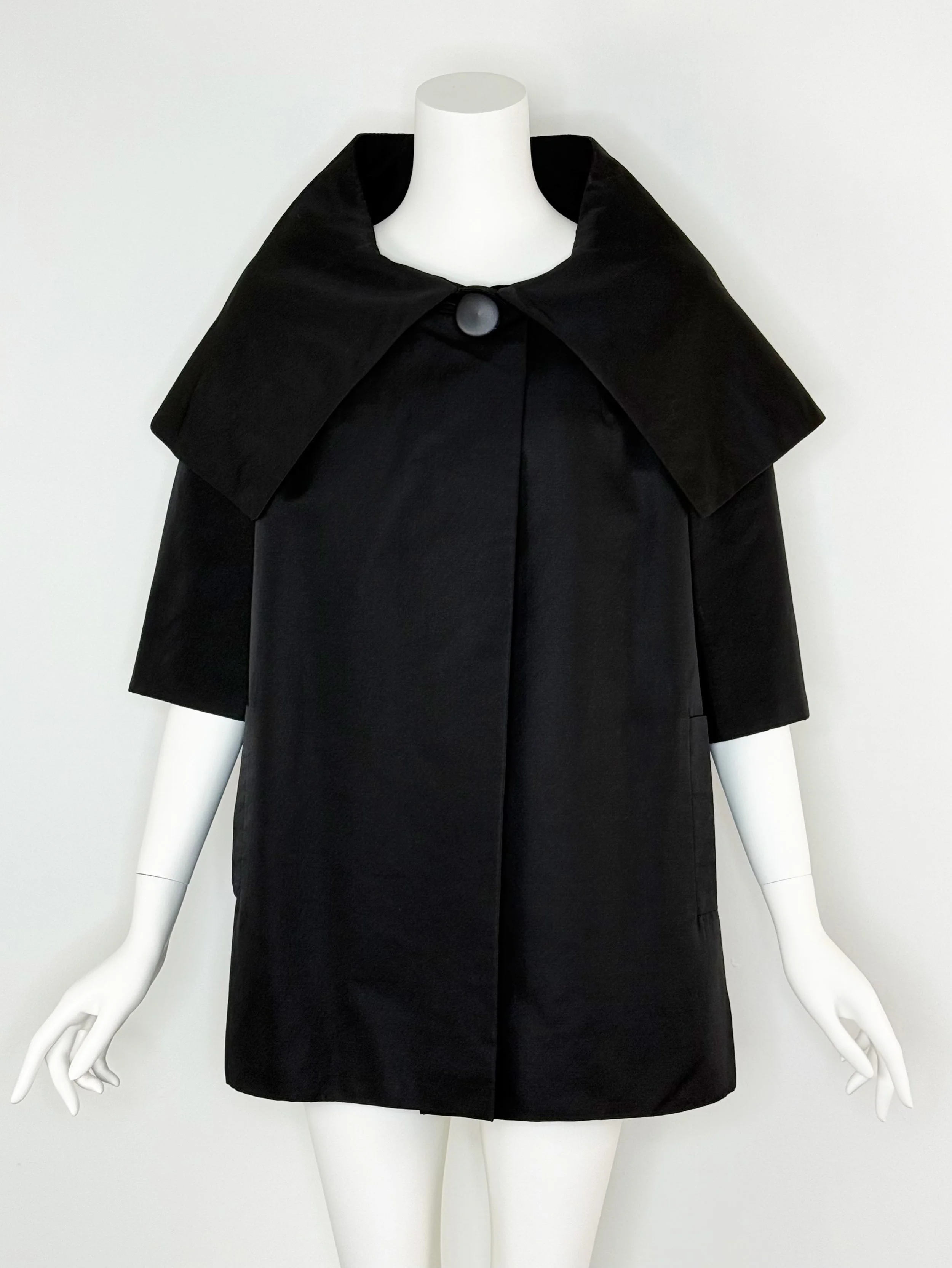 1950s black textured silk evening coat by Monte-Sano & Pruzan
