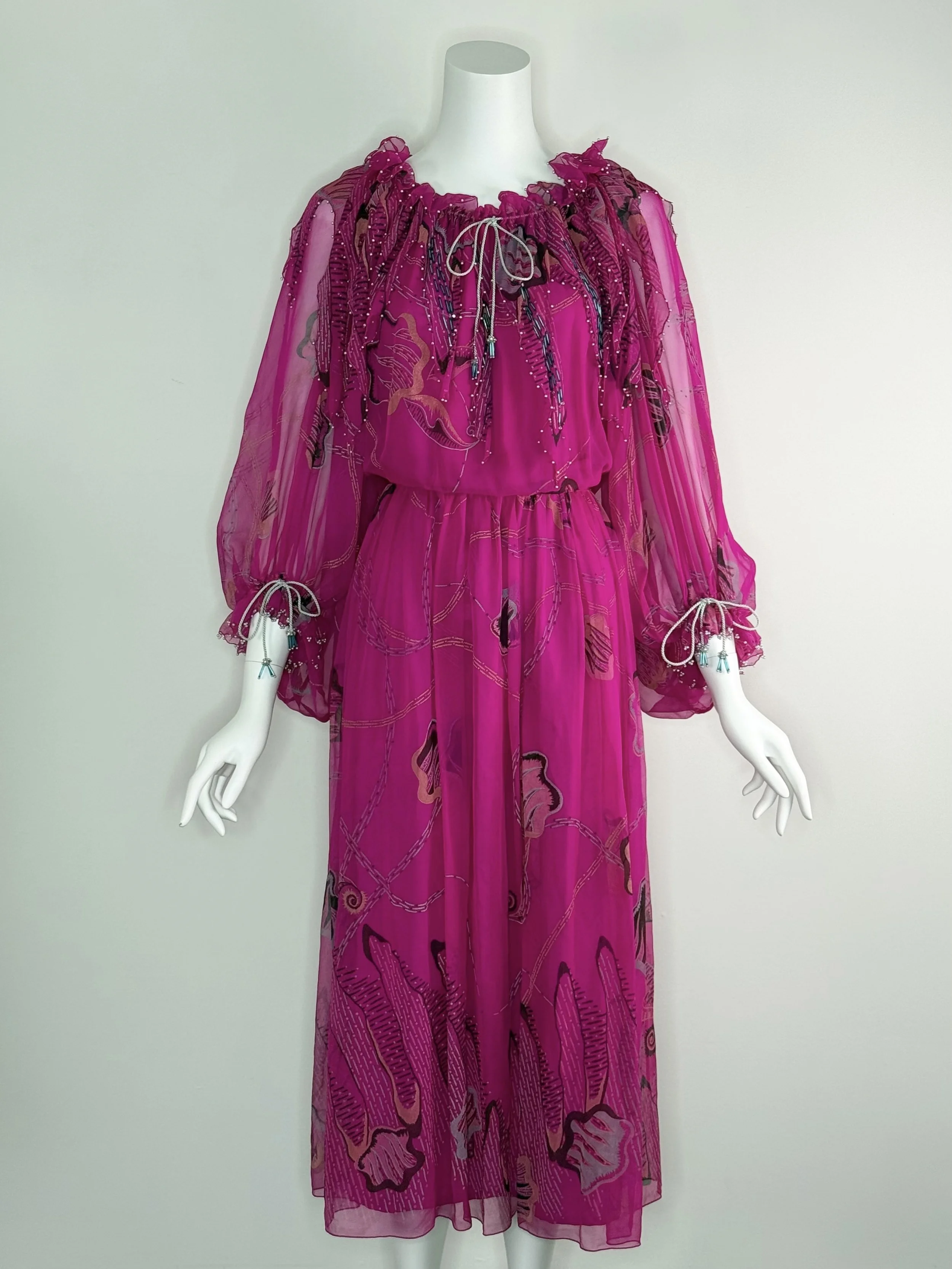 1970s silk beaded seashell beaded Zandra Rhodes dress
