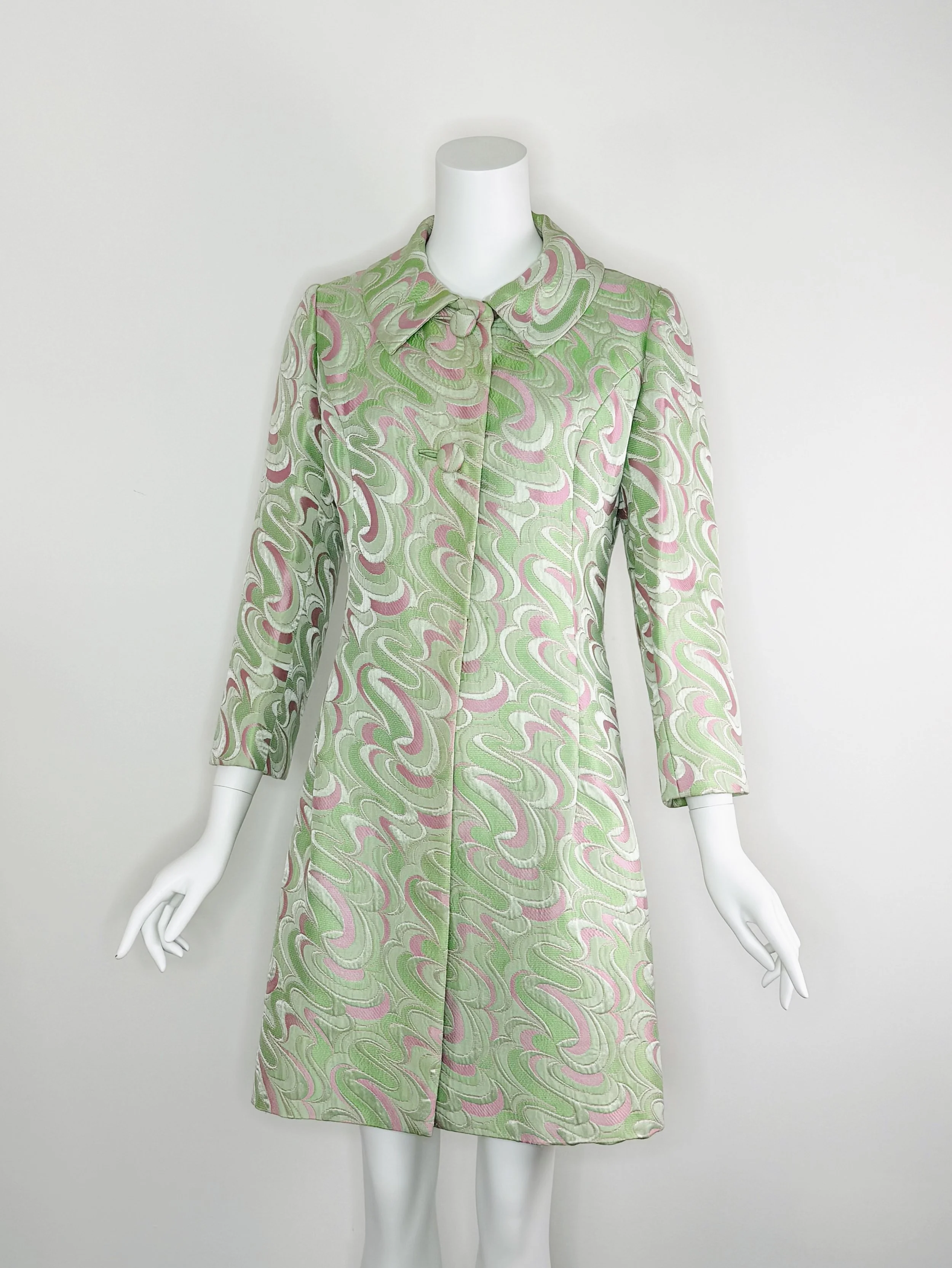 1960s green and pink brocade coat