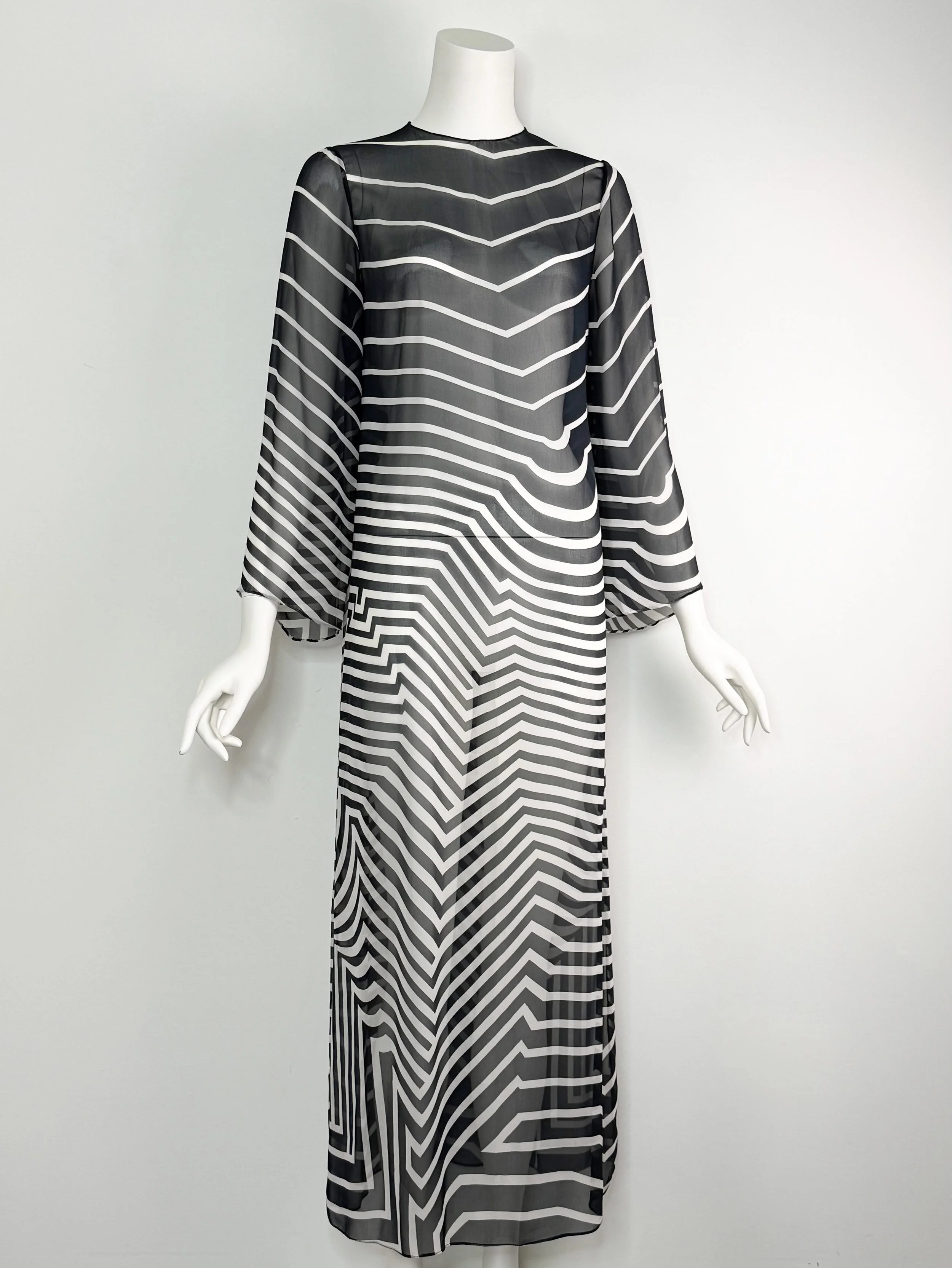 Documented 1979 HALSTON optical chiffon gown