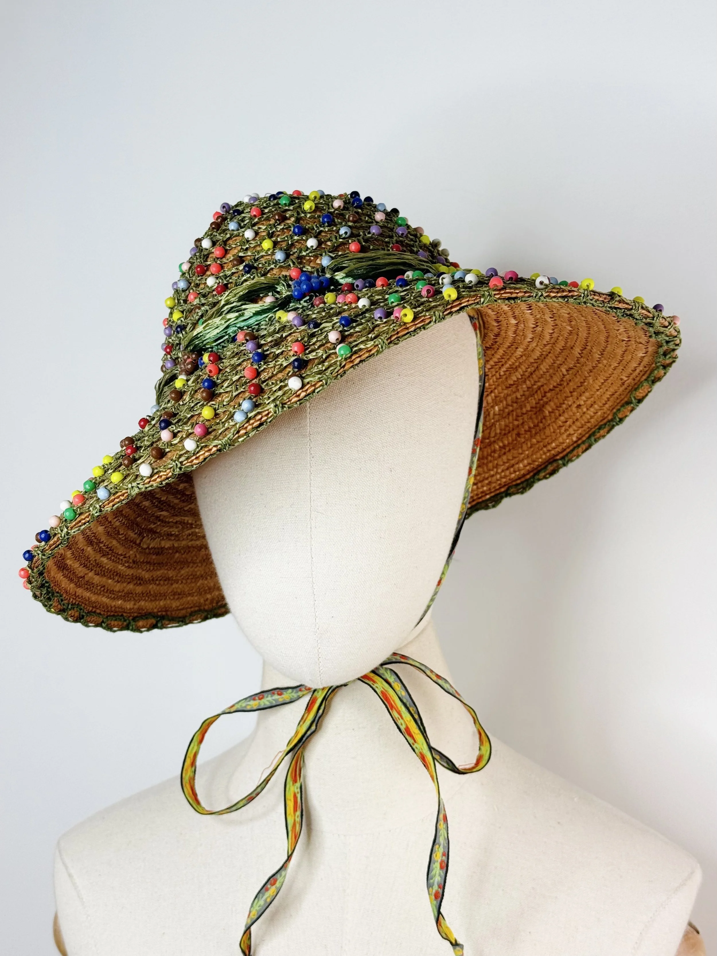 1950s beaded colorful beach hat made in Italy