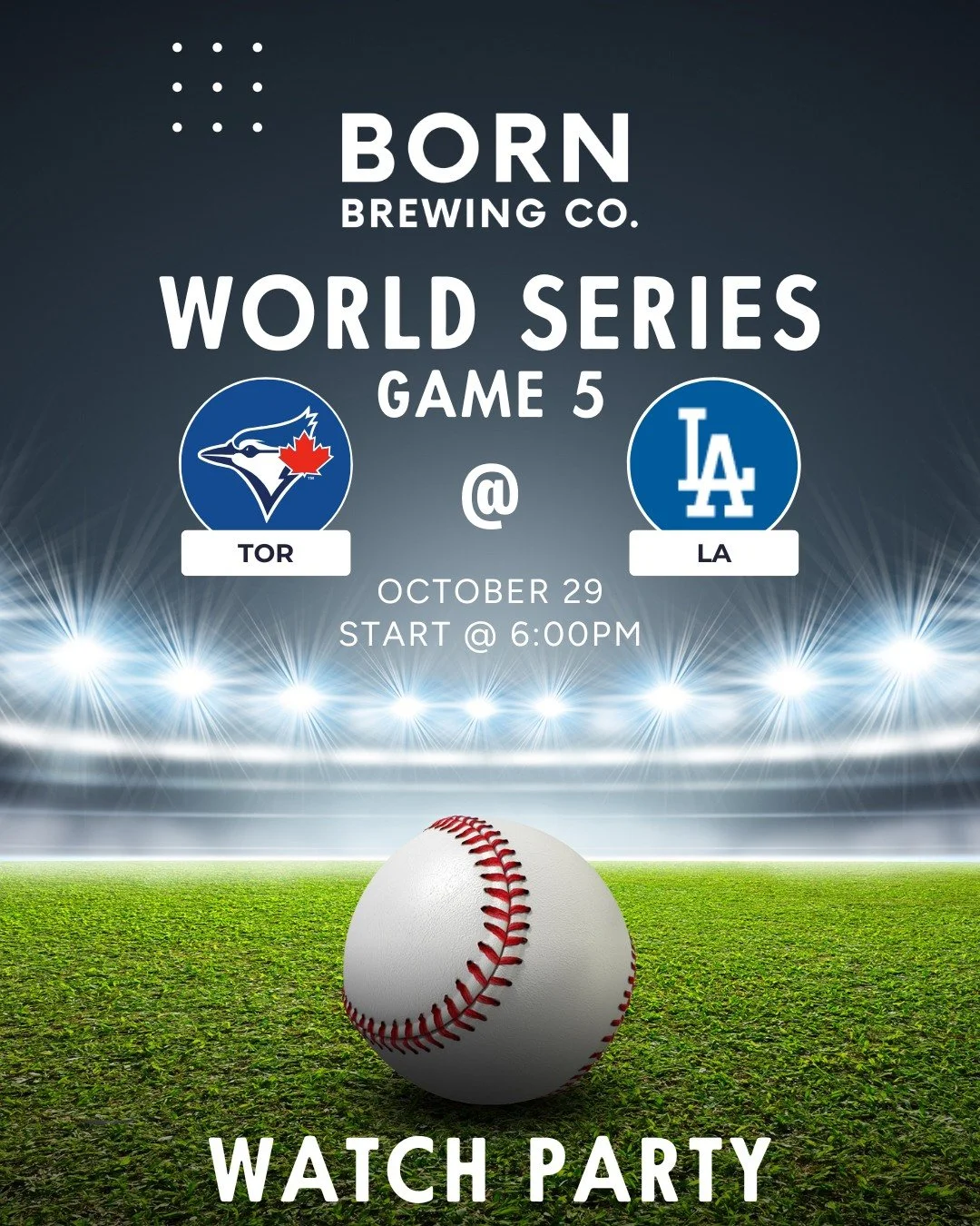 WORLD SERIES | LET'S GO JAYS
We'll be streaming Game 5 of the World Series tonight starting at 6:00pm! Reservations welcome (send an email to reservations@bornbrewing.co)
Feel free to bring in your own food or order in! We'll obviously have plenty