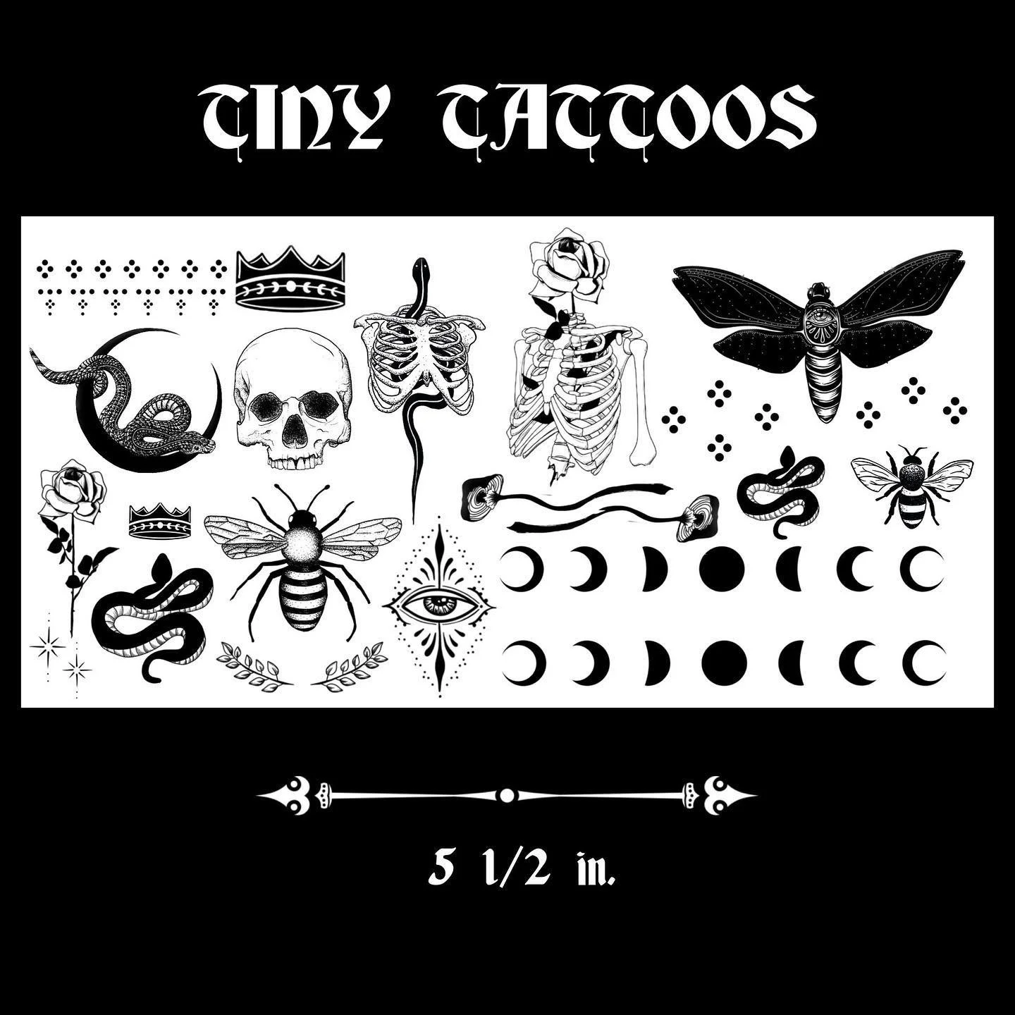 New tiny tattoo sheet up in the shop! Perfect for pranking your bubbie with some hand &amp; face tats 😈, halloween, general merriment, you get it. #LinkInBio

#fingertattoo #tinytattoo #tinttat #faketattoo #faketats #mothtattoo #halloweentattoo #cos