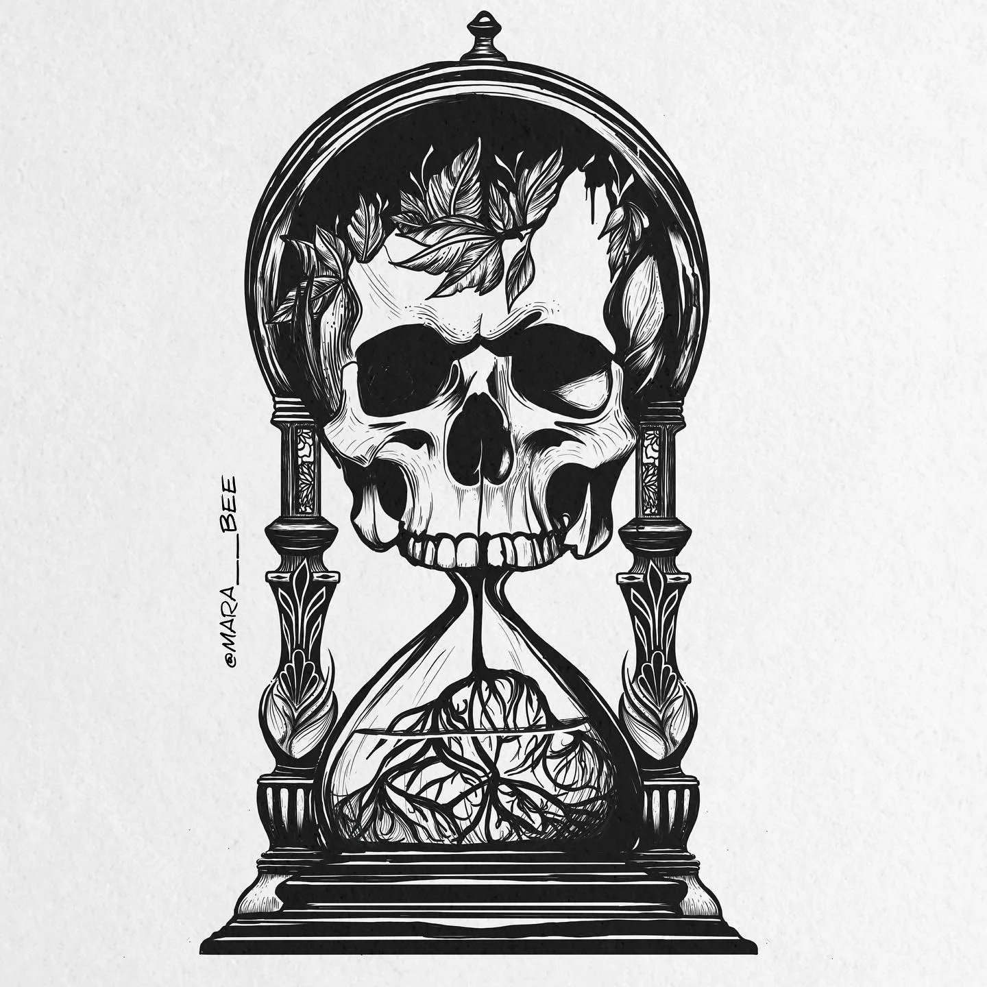 MEMENTO MORI 🖤🌱
&bull;
Print going up in the shop later today :)
&bull;
&bull;
&bull;

#SurrealistArt
#MementoMori
#HourglassTattoo
#SkullArt
#TattooDesign
#TattooArt
#SurrealTattoo
#DarkArt
#InkLife
#TattooInspiration
#TattooIdeas
#ArtForSale
#Ets