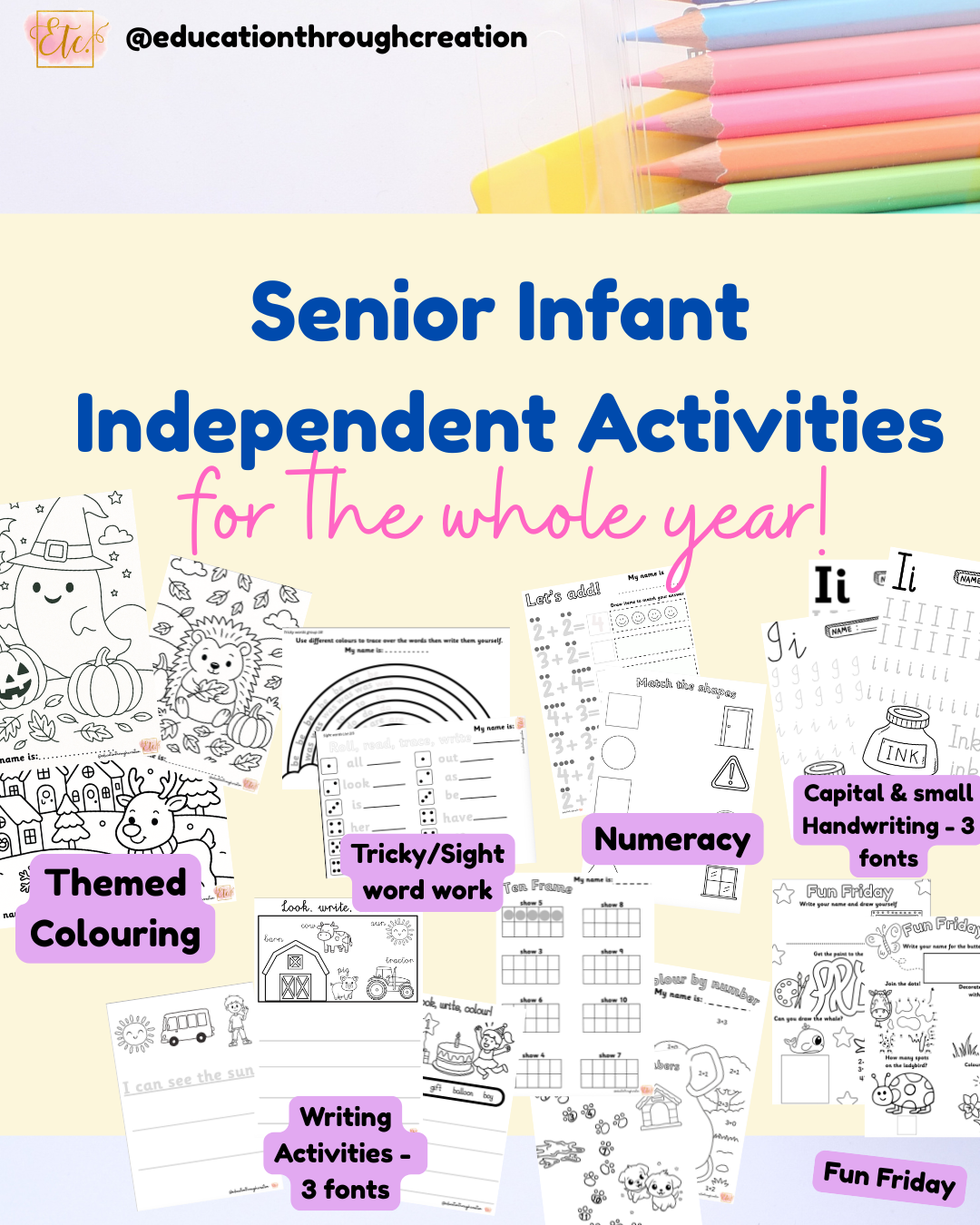 Senior Infants YEAR LONG Independent Activity Pack