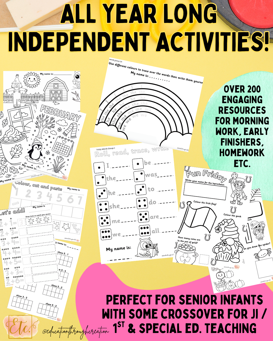Senior Infants YEAR LONG Independent Activity Pack
