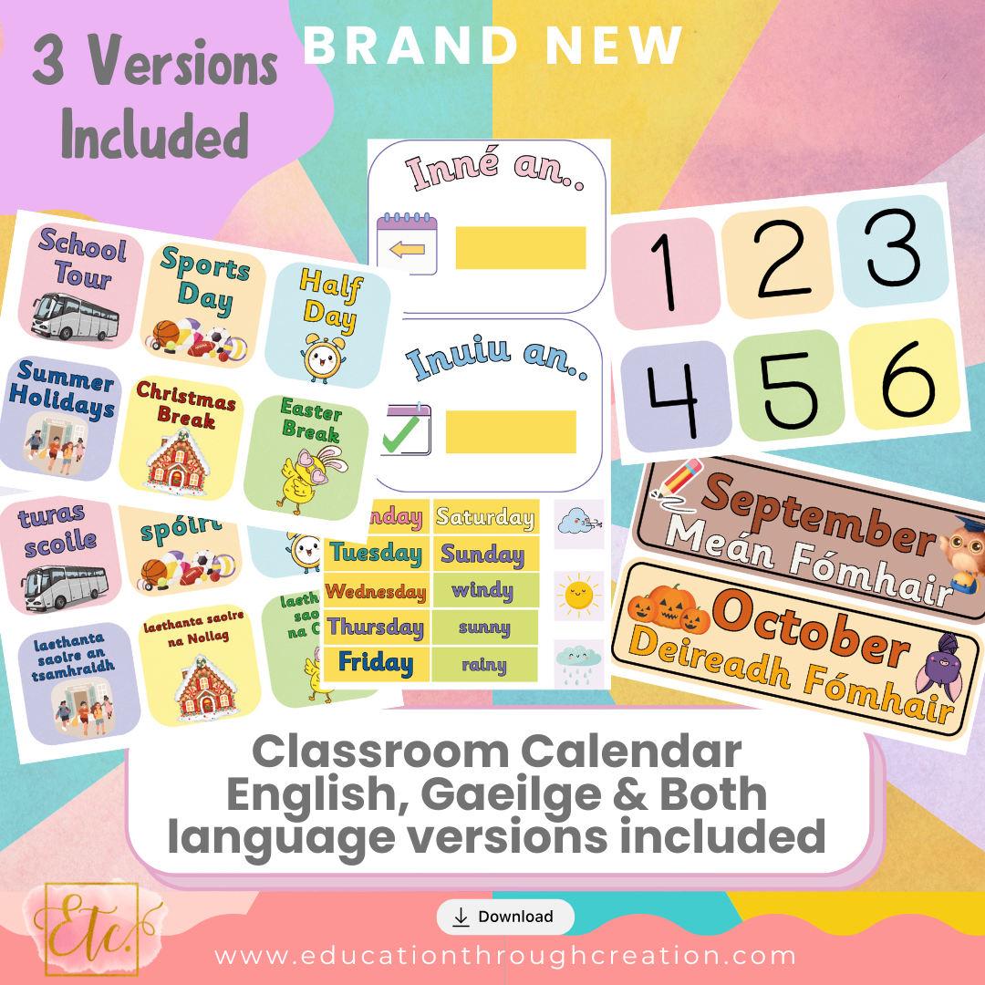 Bumper Classroom Calendar Resource - Eng & Gae