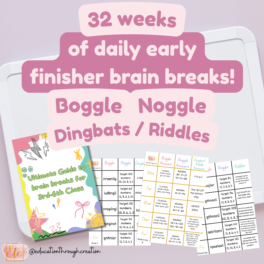 32 Weeks of Daily Brain Breaks | Boggle, Noggle, Dingbats & Riddles | 3rd–6th Class
