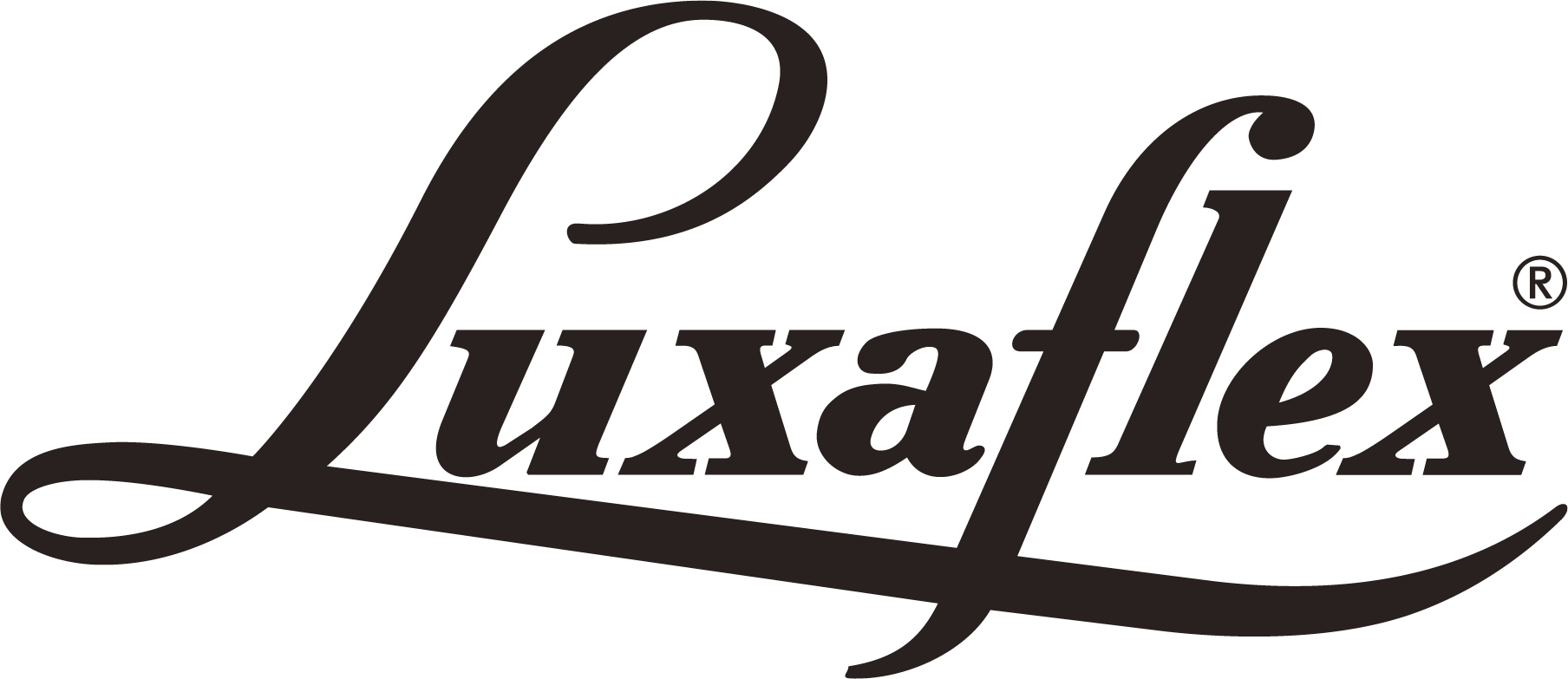 Luxatel logo in black cursive text with a stylized heart shape.