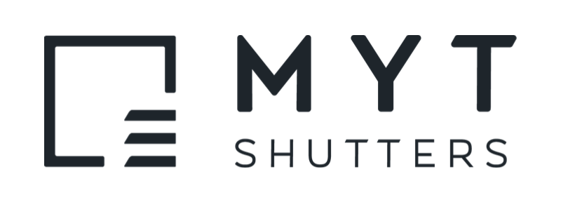 Logo for MYT Shutters featuring a stylized window graphic and the company name.