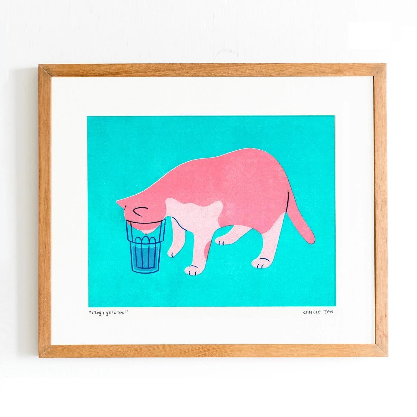 &ldquo;Stay Hydrated&rdquo; &bull; 8.5 x 11&rdquo; Risograph in mint, fluorescent orange, and blue ink &bull; Printed by me at @novacommunityarts 

#risograph #riso #risographprint #cat #procreate #aapiartists #supportaapiartists