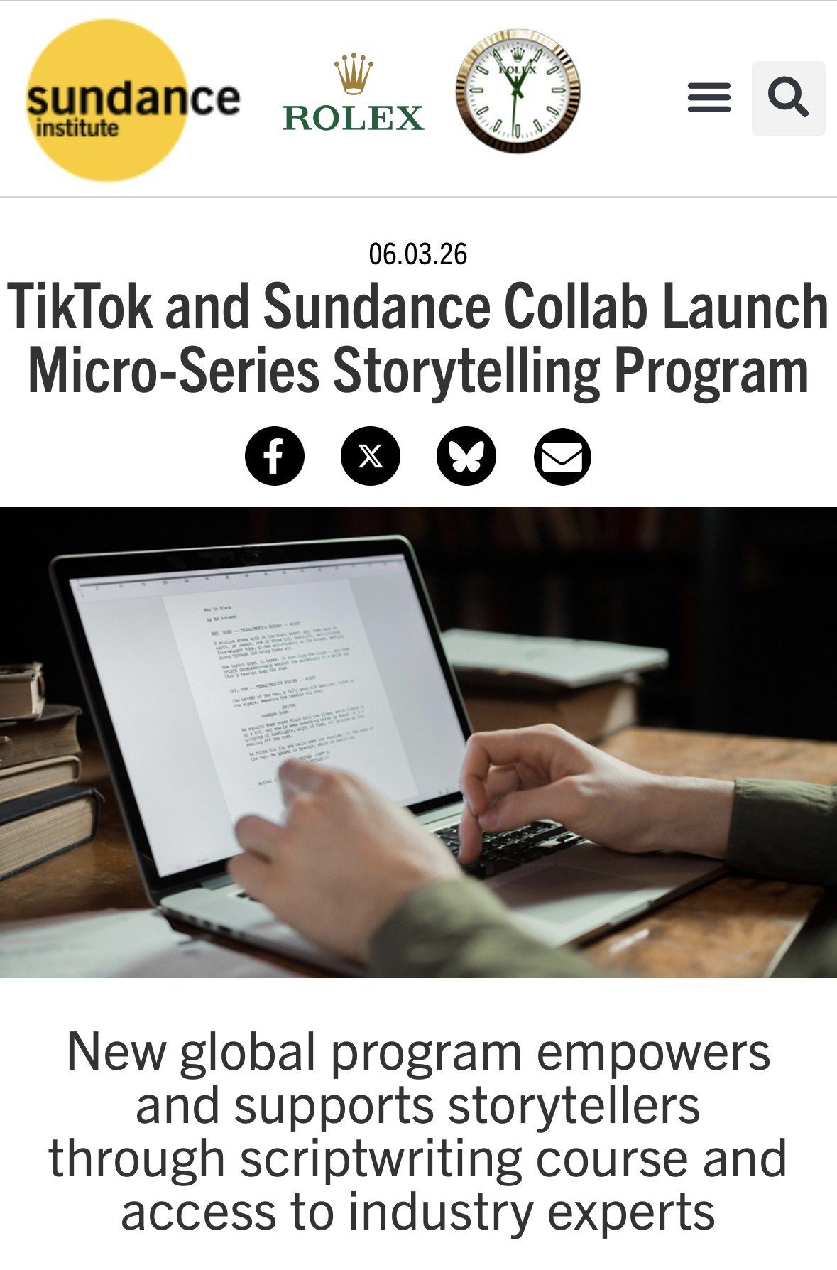 Caitlin McCarthy was selected as an inaugural participant in "From Script to Screens: Writing Your Micro-Series," presented by Sundance Collab in collaboration with TikTok. The highly competitive program accepted only 5% of applicants.