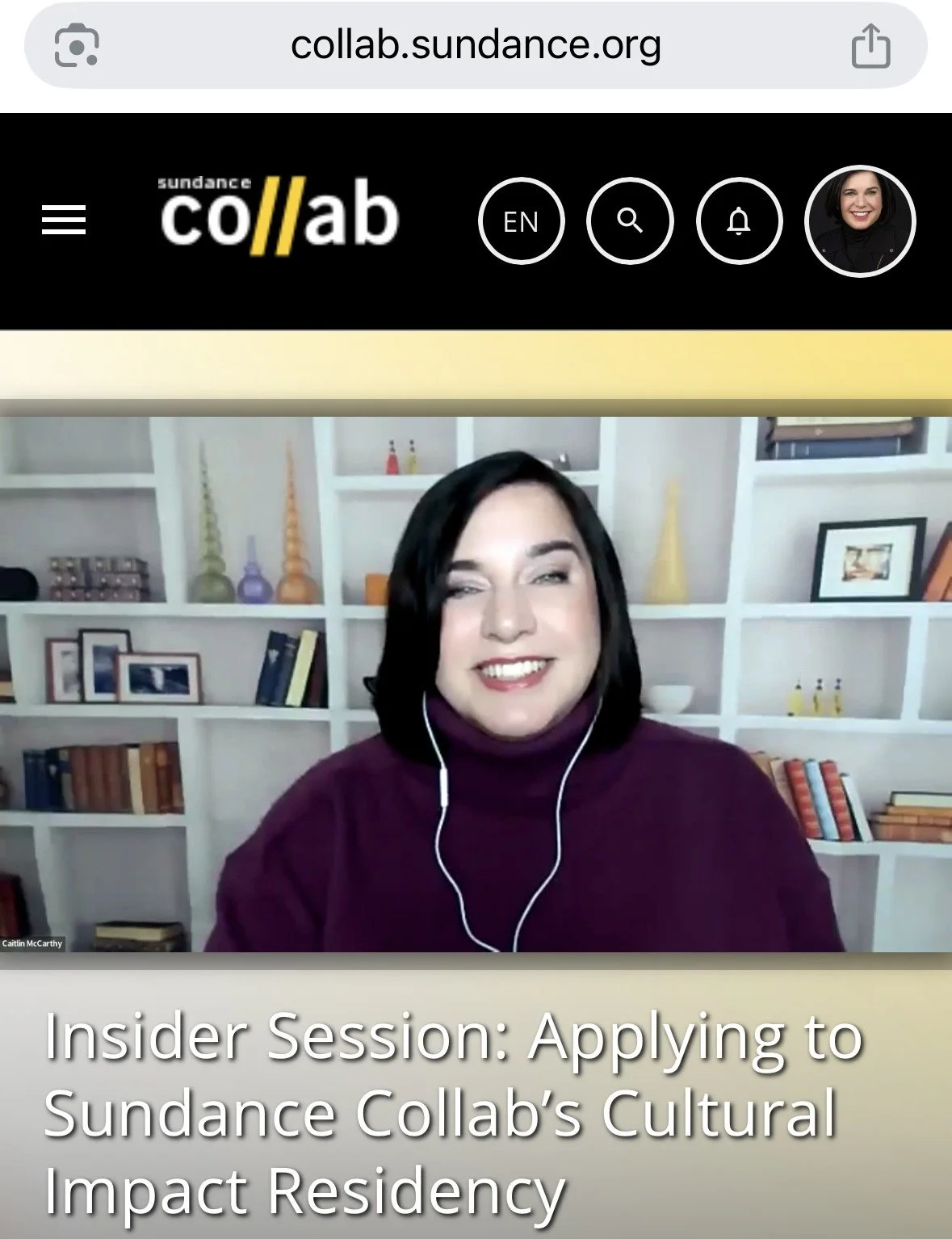 Caitlin McCarthy was a speaker at an online session for filmmakers and writers considering Sundance Collab’s Cultural Impact Residency. She joined a Q&A as one of the inaugural fellows.